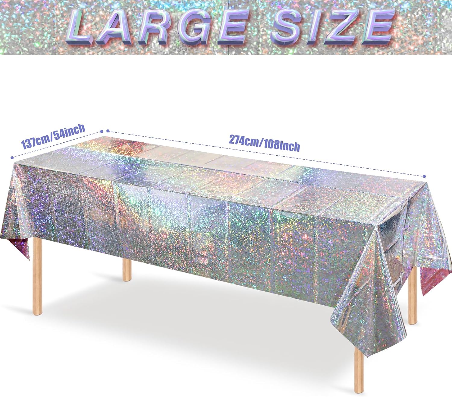 3 Pack New Iridescent Silver Tablecloth Party Decorations, Holographic Silver Glitter Plastic Tablecloth, Disposable Laser Rectangle Table Cover for Disco Birthday 70s Theme Party Decorations, 54x108"
