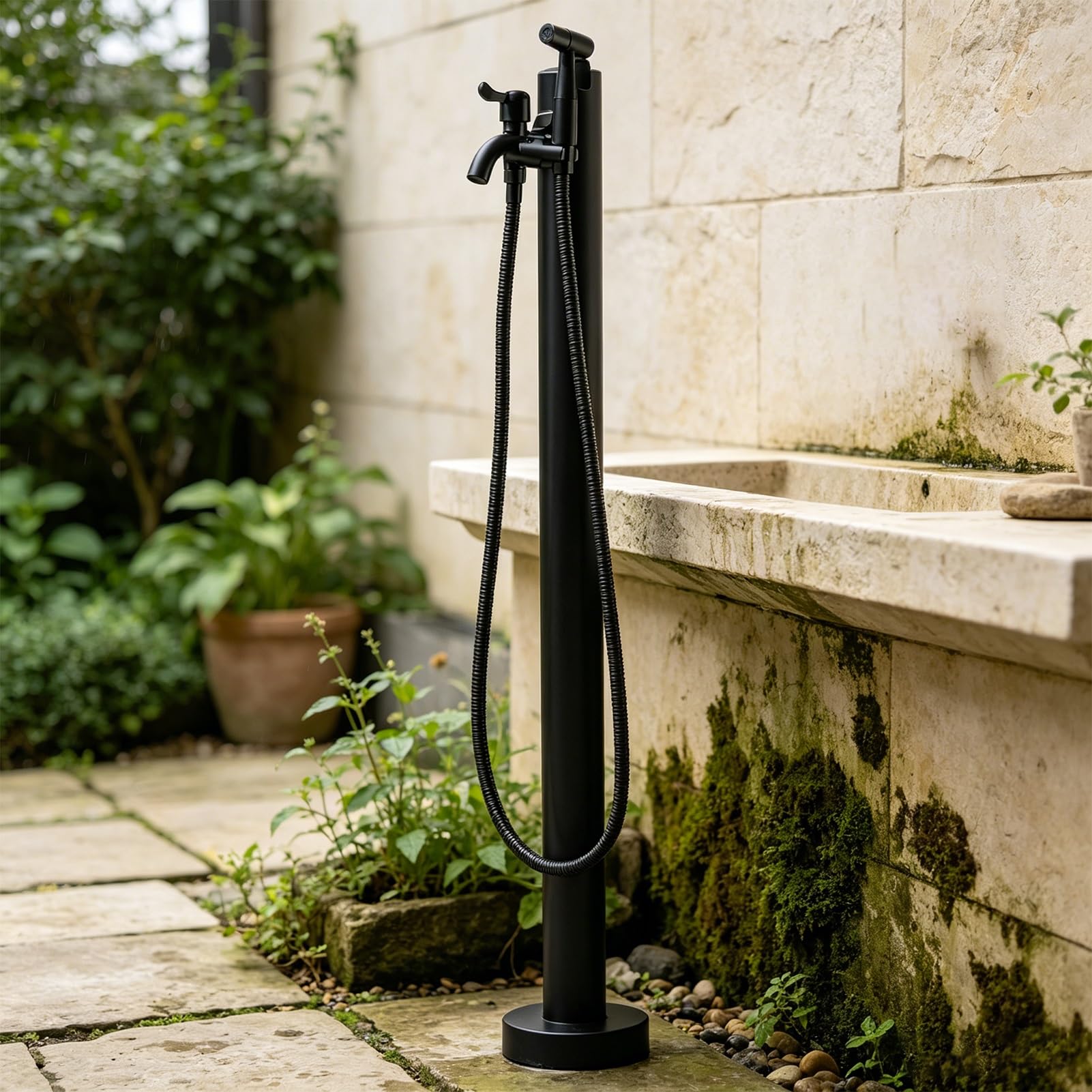 Lonmrrton C Stainless Steel Outdoor Water Faucet Olumn - Frost Proof Pedestal Garden Spigot With Mounting Accessories - Floor Mount Yard Hydrant For Patio Lawn Villa Poolside Washing(,Height: 95Cm/37.4In)