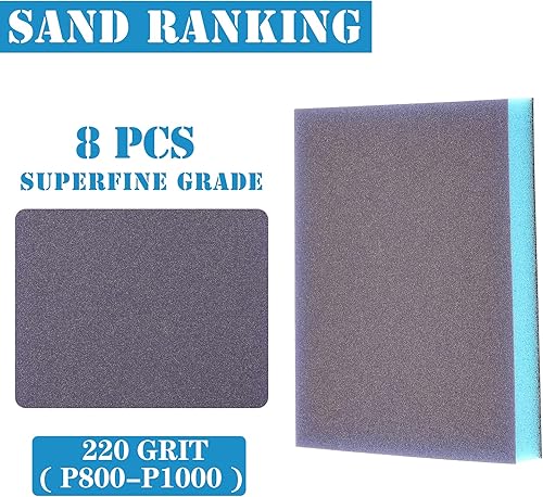 Miniatura 3 de 8 esponjas de lijado de grano 220, bloques de lijado lavables y reutilizables, esponja de papel de lija seco húmedo para muebles de madera y metal,