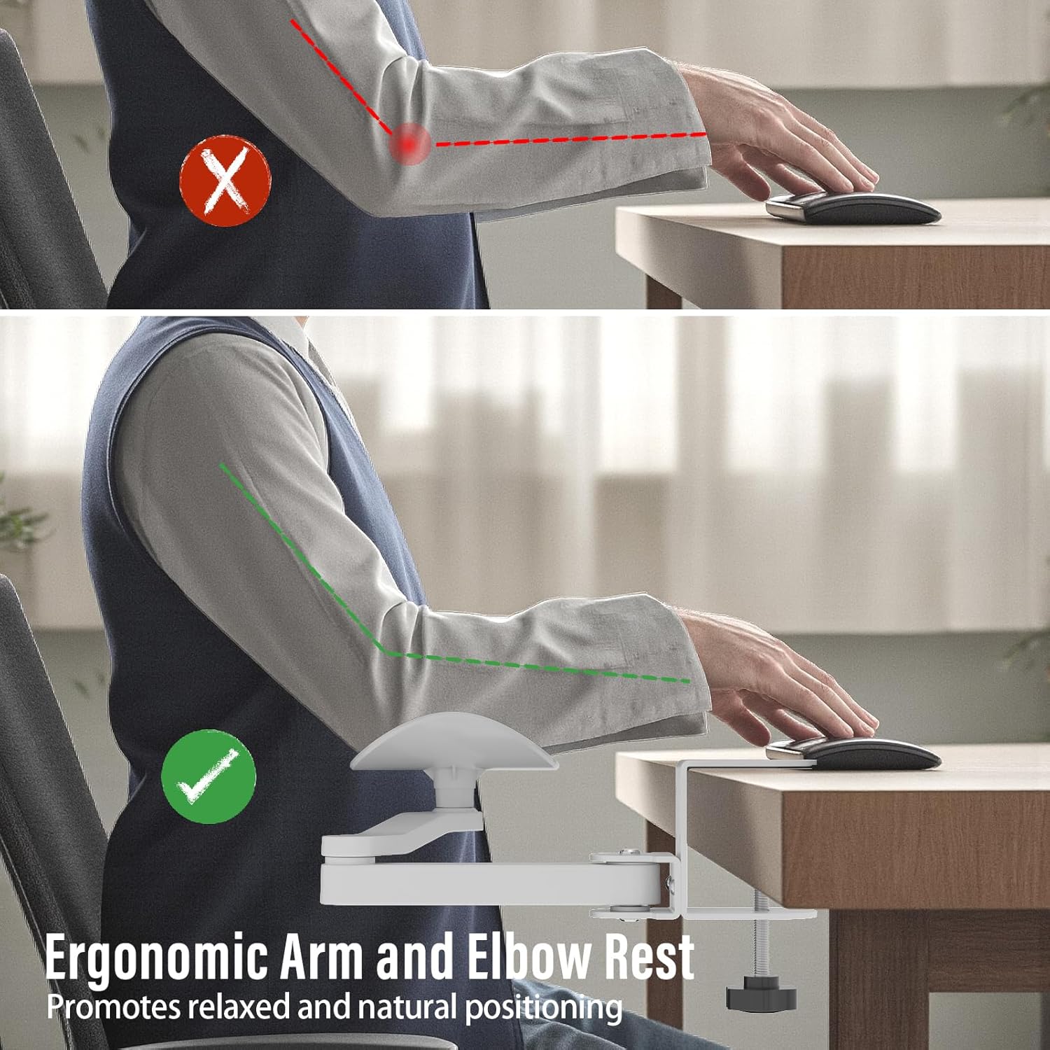 Ergonomic Arm/Elbow Rest for Desk - Foldable Rotatable Elbow Support for Computer Desk, Office & Gaming Comfort (White)