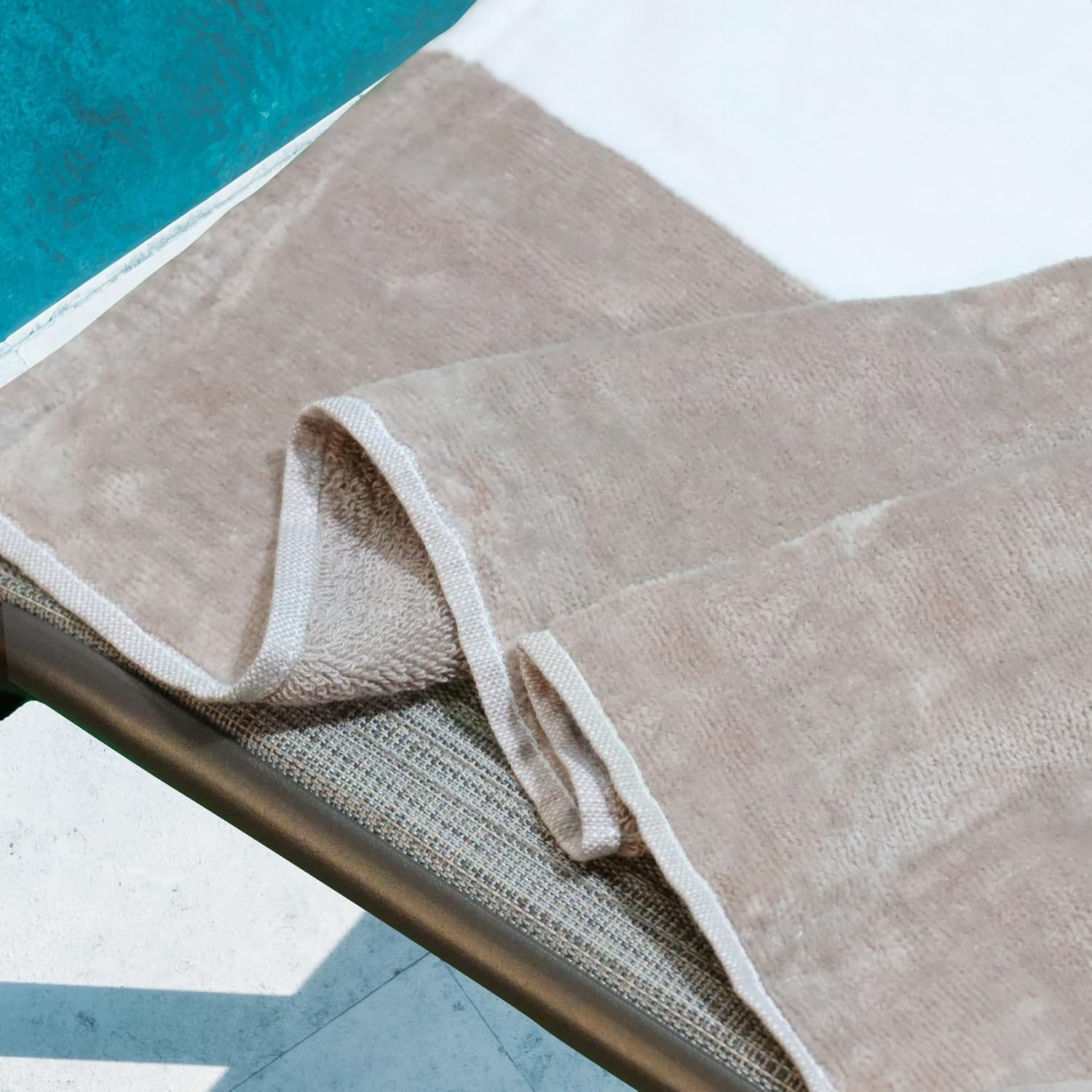 BLUENILEMILLS Striped Lounge Chair Cover, Cotton Chair Towel, Standard Size, Chaise Lounge Chair Covers, Outdoor Furniture Protector, Patio, Pool, Beach Essentials, Set of 2, 32" x 102", Taupe