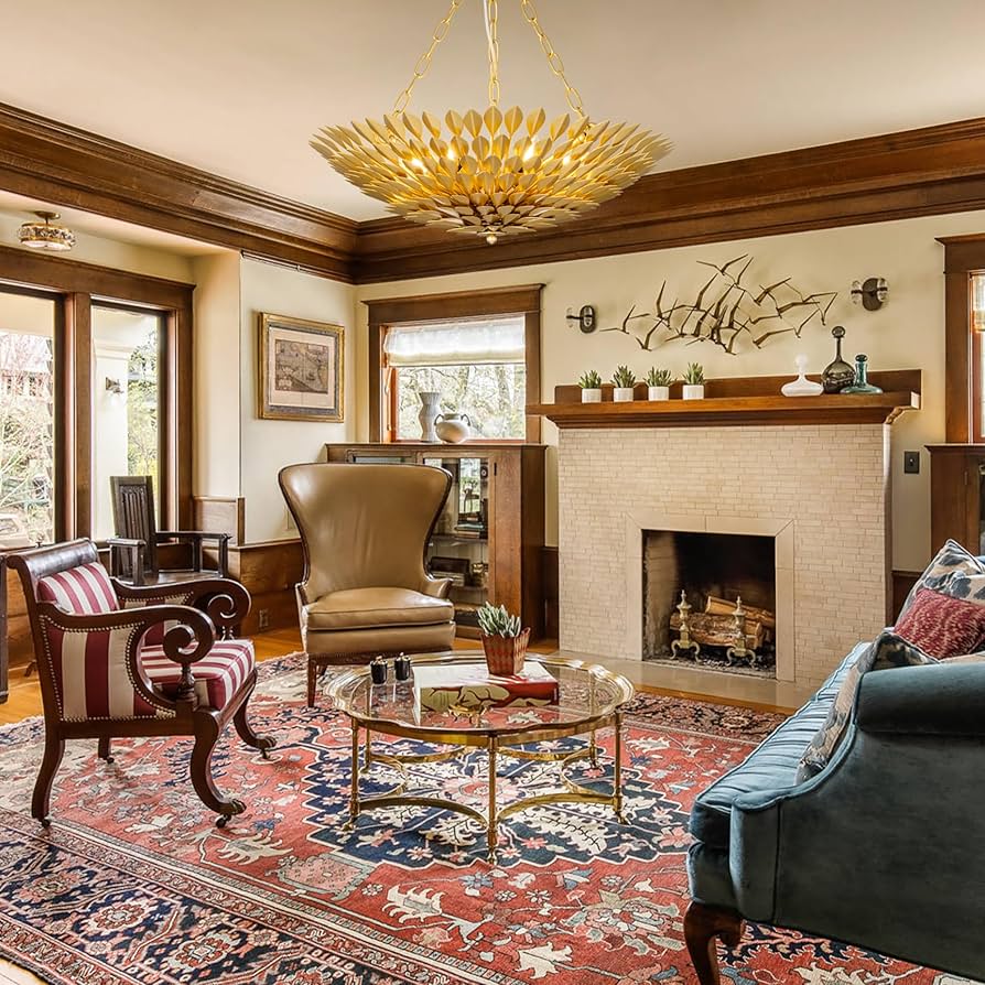 「Light Mellow Sunshine」 Amazon.com: TOCHIC Gold Leaf Chandelier, 6 Lights Farmhouse