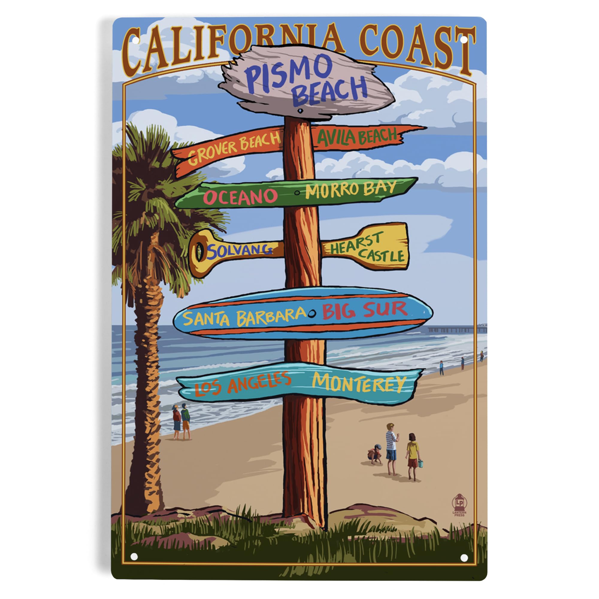 Lantern Press 6x9 Inch Metal Sign, Pismo Beach, California, Destinations Sign
