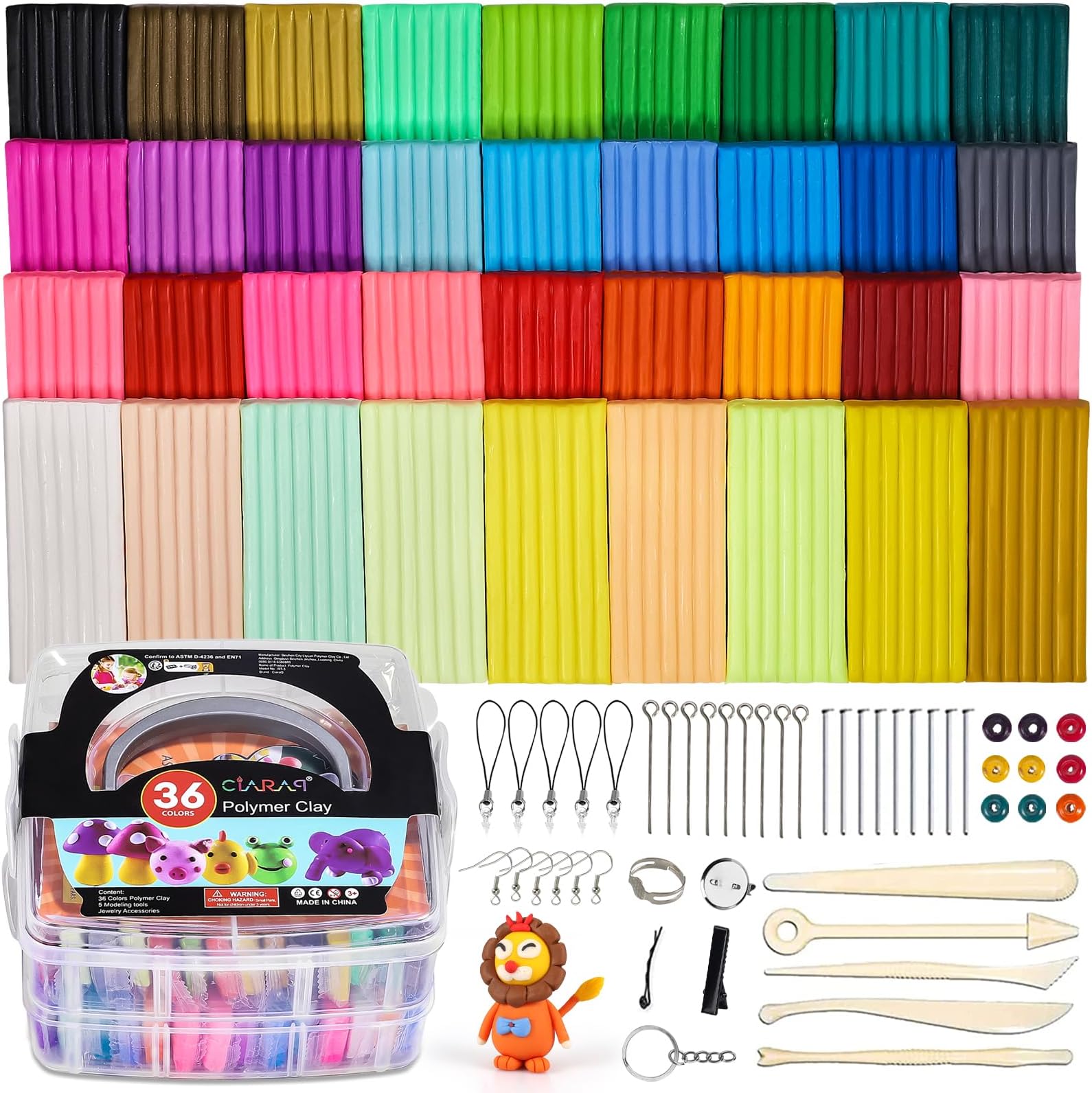 CiaraQ Pâte Polymère 24 Couleurs – 600 G – Kit Sûr Et Non Toxique – Cuisson Four/Eau – Avec 5 Outils + Accessoires – Cadeau Enfants Dès 6 Ans
