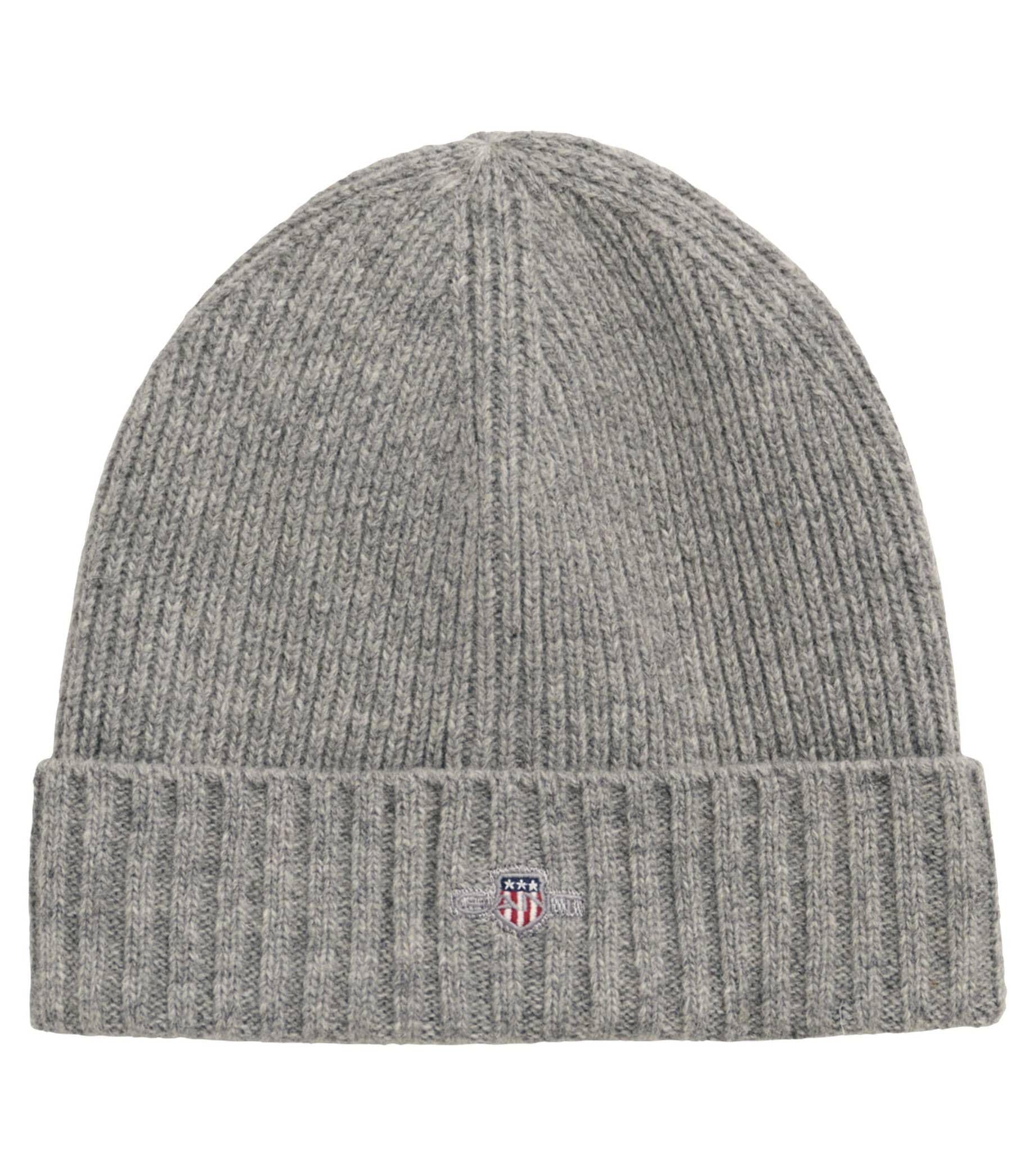 Gant Unisex Grey Melange Shield Wool Beanie Hat, One Size