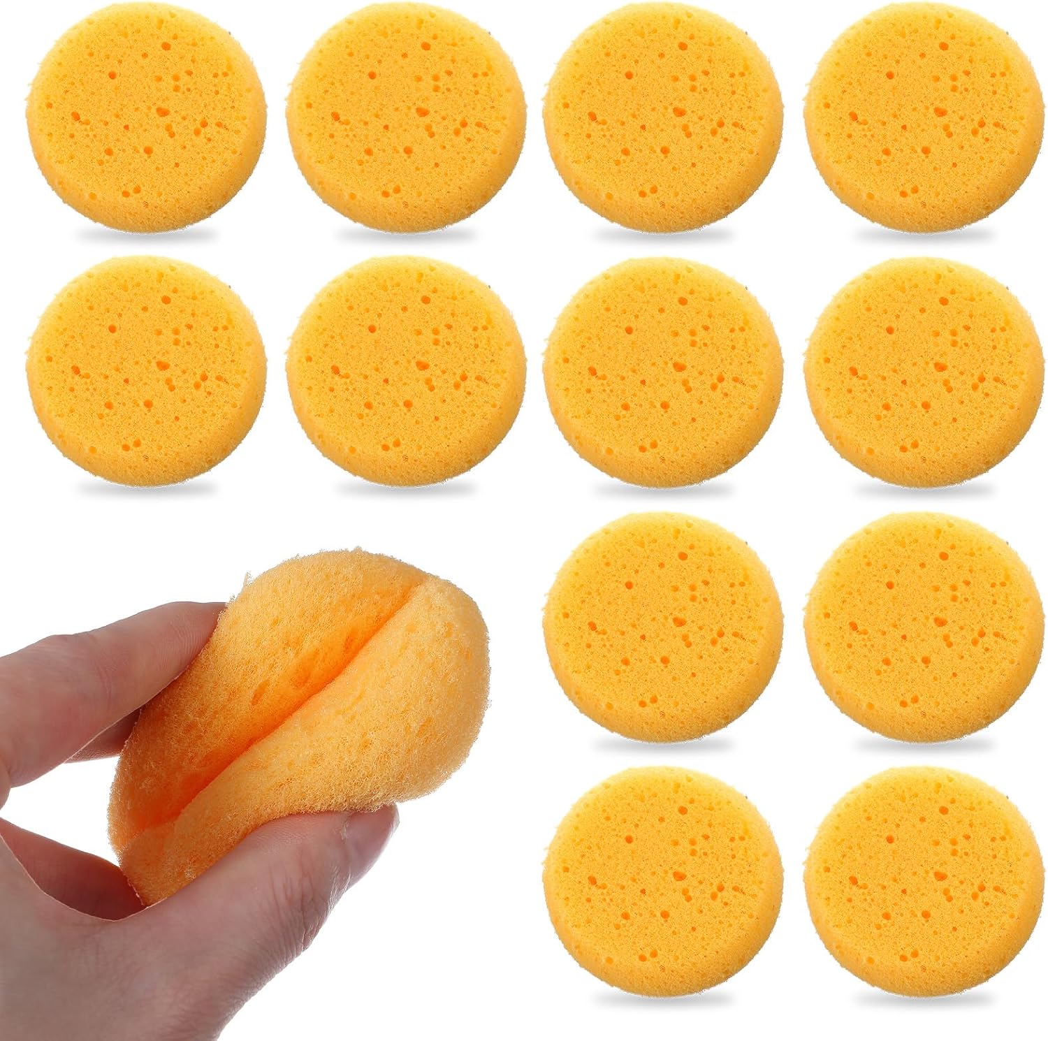 Xinjoduz 12 PCS Pottery Sponges for Clay Round Clay Sponges for Pottery 2.76 Inch Soft Yellow Elastic Cleaning Sponge Durable Elasticity Ceramic Sponge for Painting Leather Care Household Use