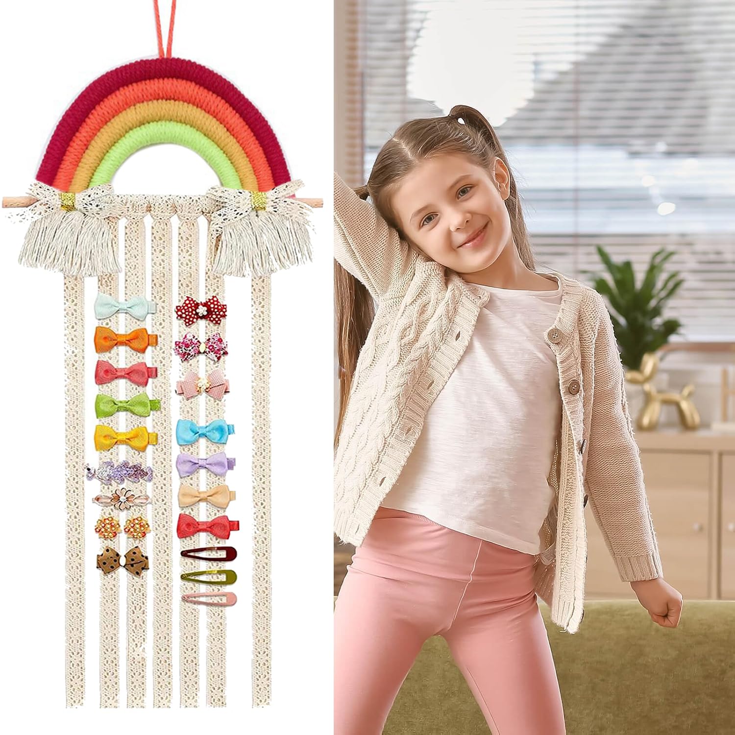 Regenbogen Haarspangen Aufbewahrung, Aufbewahrung Haarschmuck Kinder, Aufbewahrung Für Haarspangen Mädchen, Rosa, Handgewebt, Geeignet Für Schlafzimmer, Wohnzimmer (B) Baby