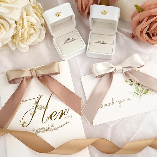 Miniatura 4 de Cinta de champán de 1 pulgada, 6 rollos de cinta de satén surtido, cinta dorada pálida para boda, cinta dorada antigua para boda, cinta para