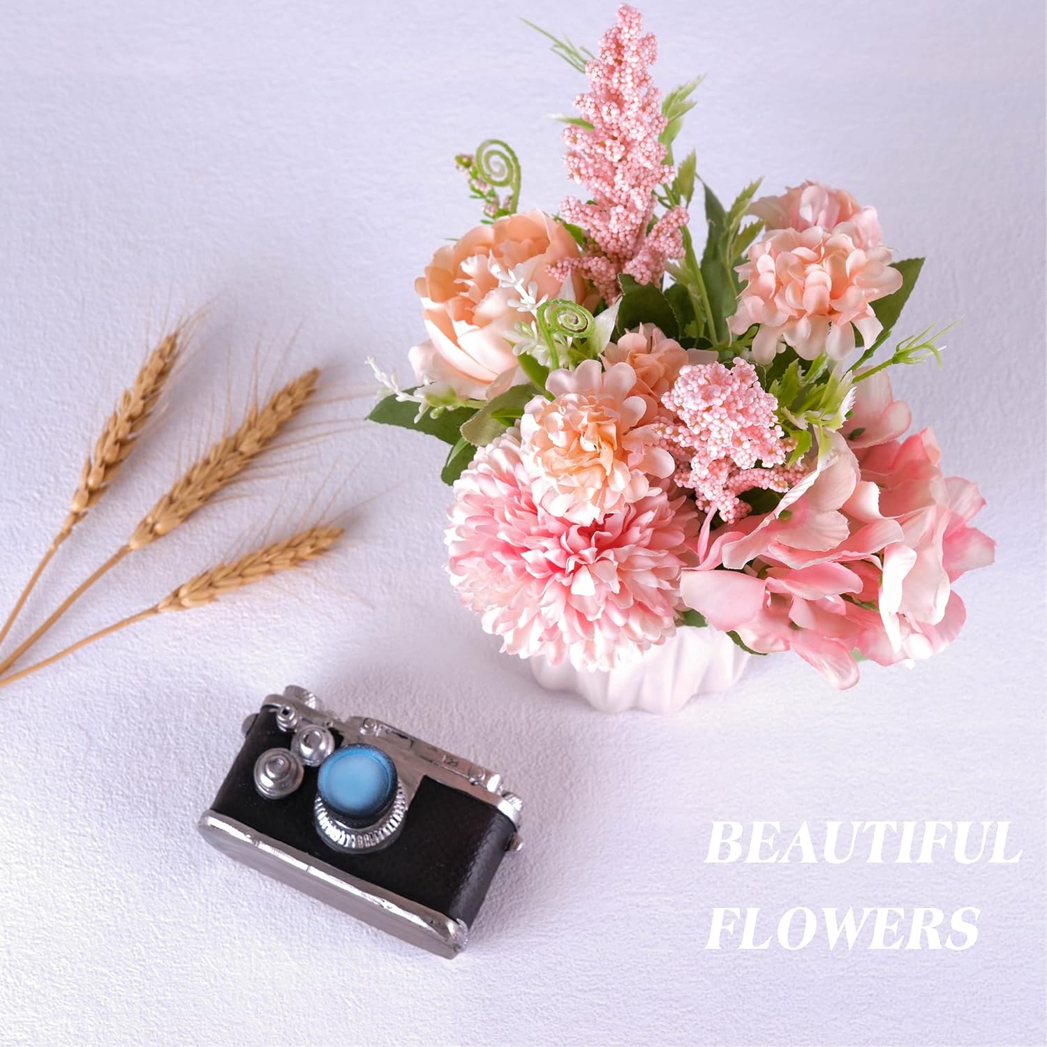 Artificial Potted Flowers Pink, Small Ceramic Vase Fake Flower Plants Desktop Decoration Indoor for Home and Office, Faux Flowers Hydrangea Decora for Table,Bookshelf,Bedroom,Living Room,Party.(Pink) - Image 5