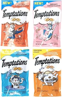 Temptations Cat Treats Variety Pack Bundle of 4 Flavor Pouches (Rockin? Lobster, Shrimpy Shrimp, Tempting Tuna, Tantalizing Turkey; 3 oz Each)