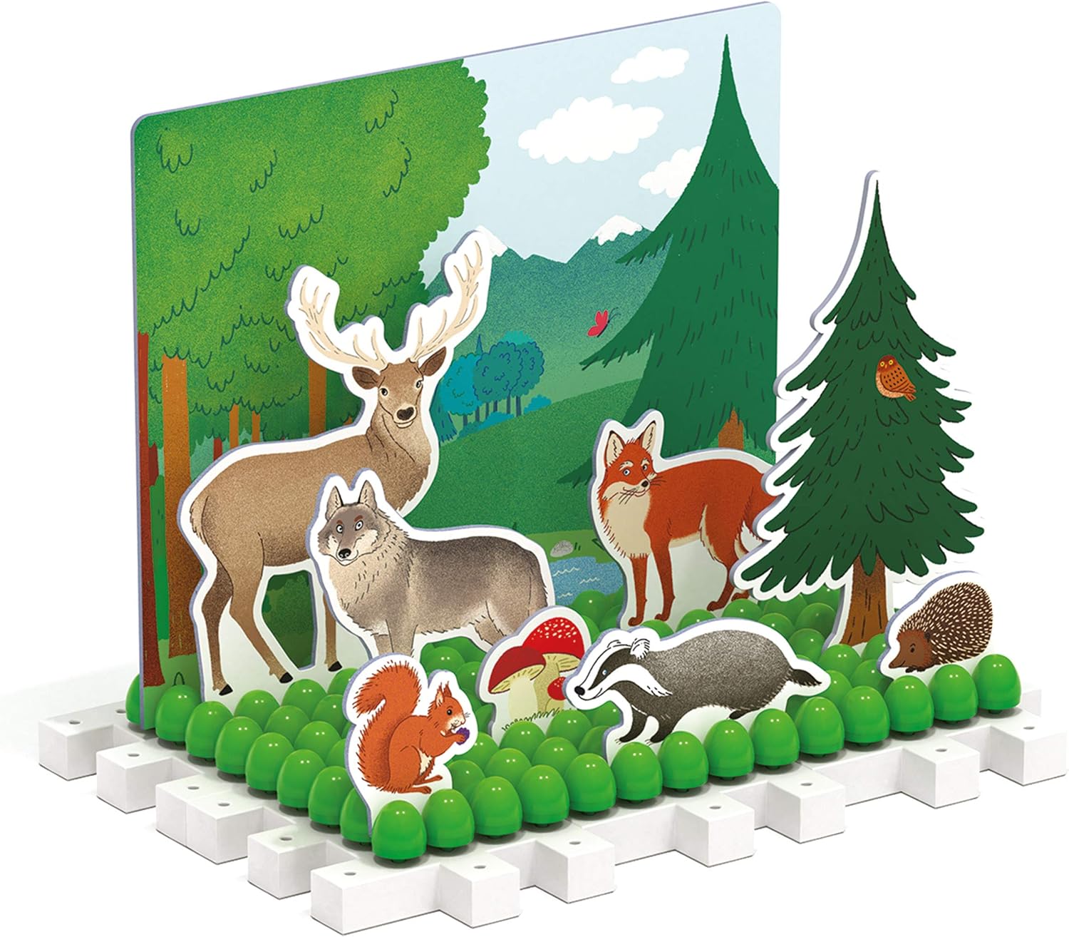 Quercetti Play Montessori Toys - Play Habitat - Educational Toy with 2 Background Scenes, Base Plates, Pegs and Cardboard Animal Pieces - Kids Build, Play and Create Stories, for Ages 3-6 Years