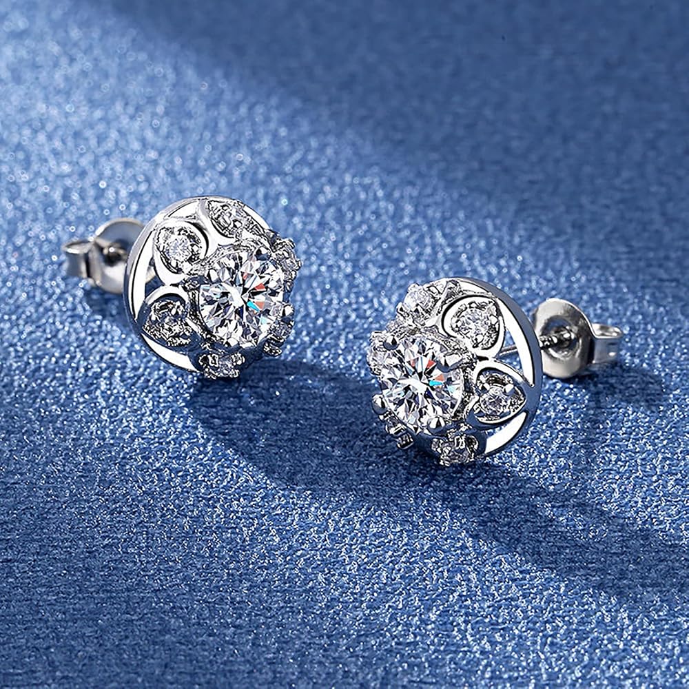 925 Sterling Silver Diamond Stud Earrings for Women