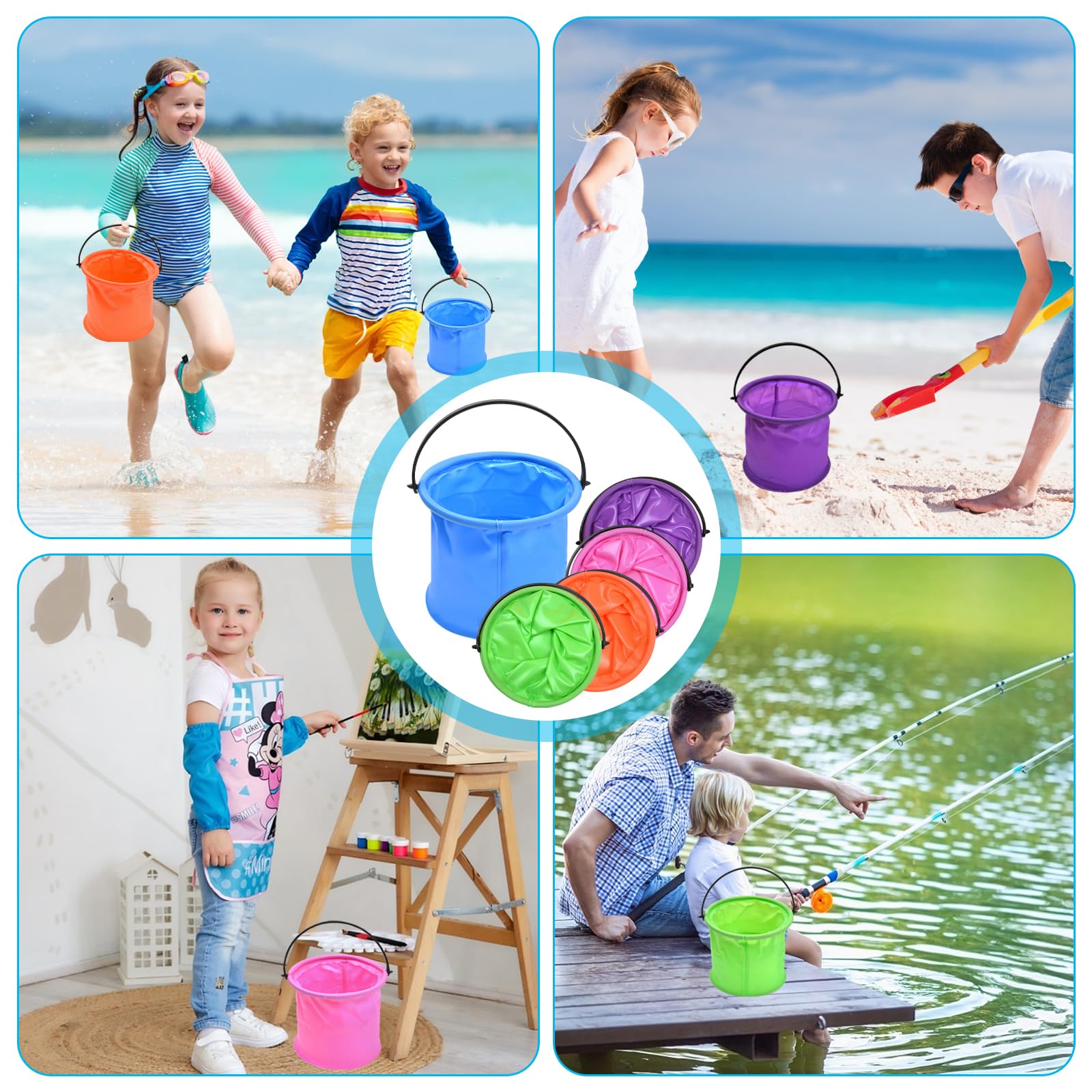 Seau Pliable 2L Multifonction - 5 Couleurs - Pour Plage, Camping, Pêche Et Jardin