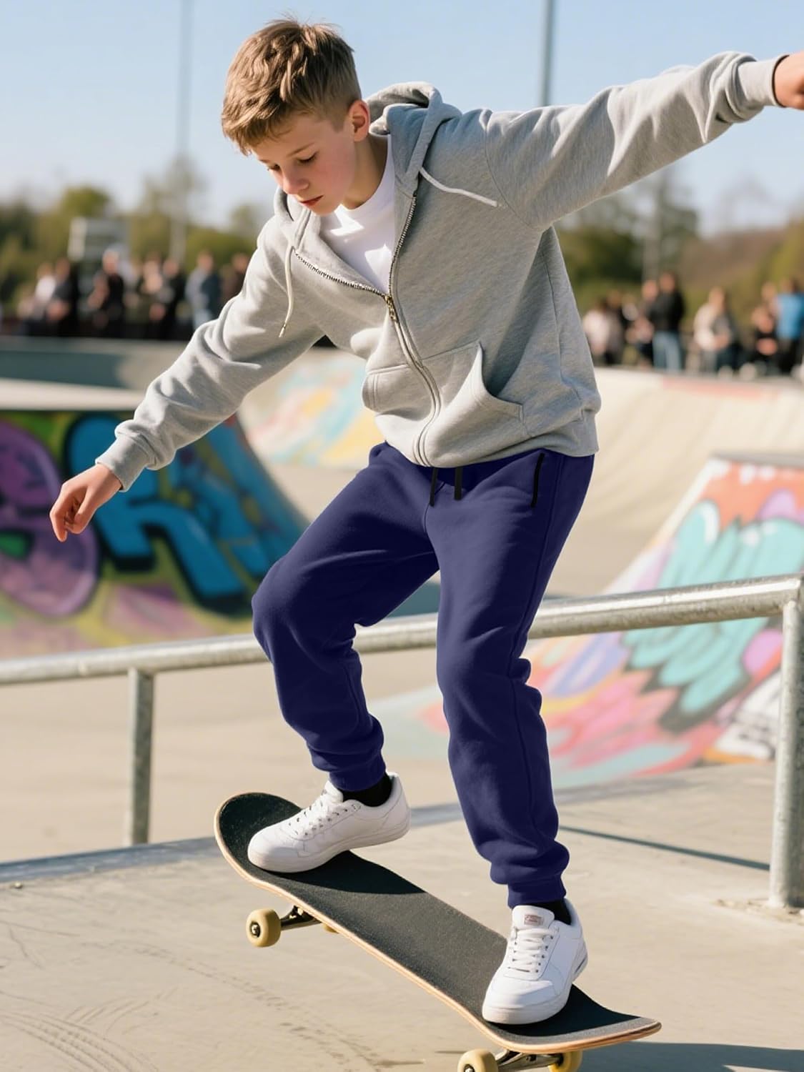 3 Pack Boys Sweatpants Fleece Cotton Athletic Pants Boys Joggers with Zipper Pockets Kids Youth Workout Sweat Pants Size 5-16 - Image 3