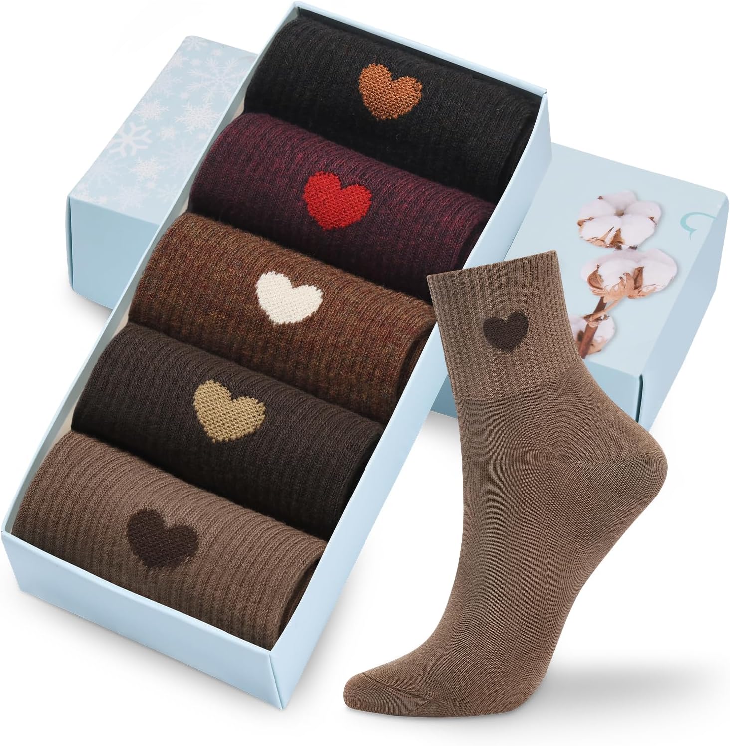 Corlap Women's Cute Cotton Crew Athletic Running Socks - Ankle High, Novelty Fun Heart Design 5-Pairs (Gift Box)