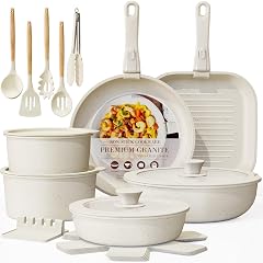 Astercook 23 Pcs Pots and Pans Non Stick Ceramic Cookware Set Detachable Handle RV Stackable Kitchen Cooking Set