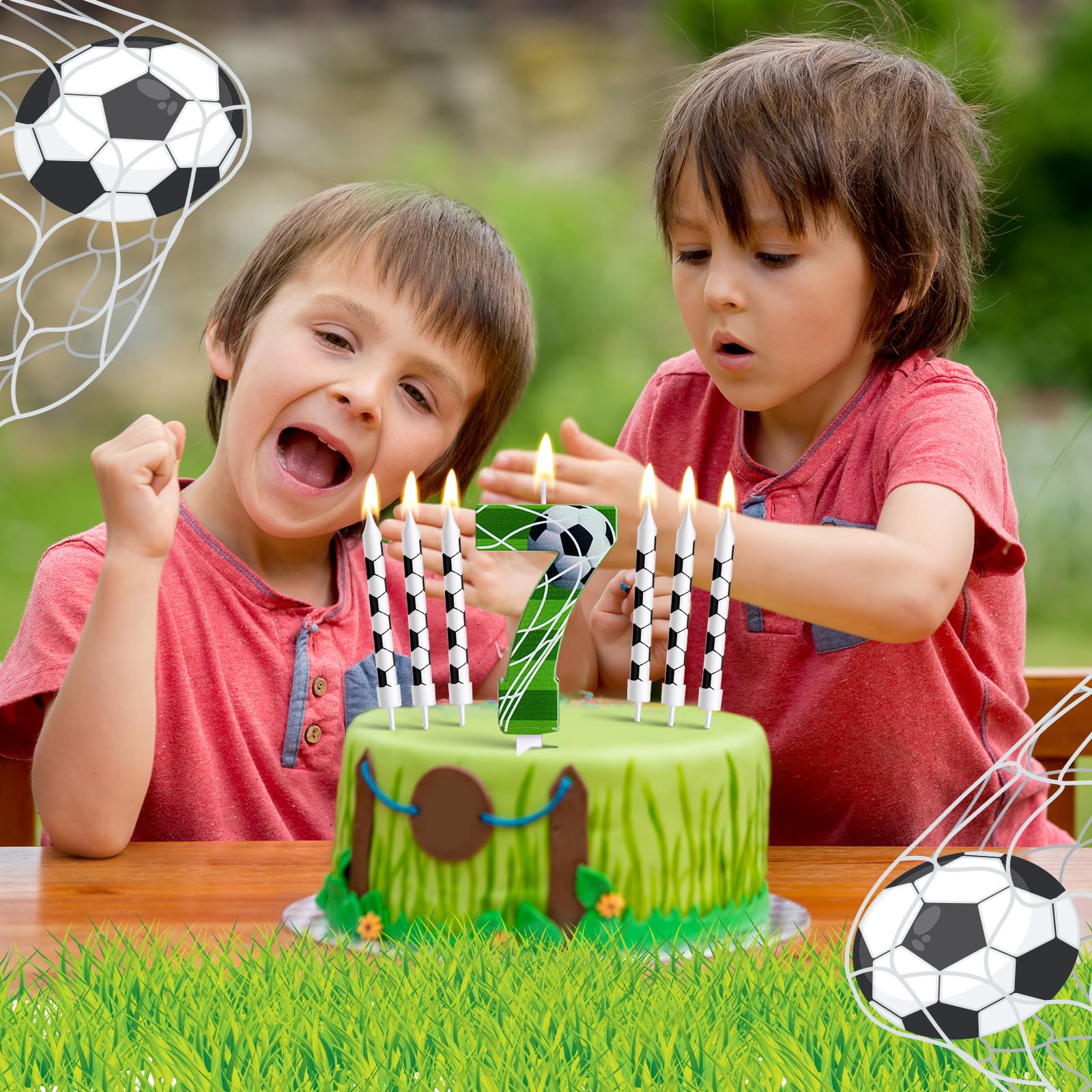 Photect Candeline Di Compleanno A Tema Calcio - Numero 7 + 10 Candeline Sottili, Decorazioni Per Torta Per Bambini