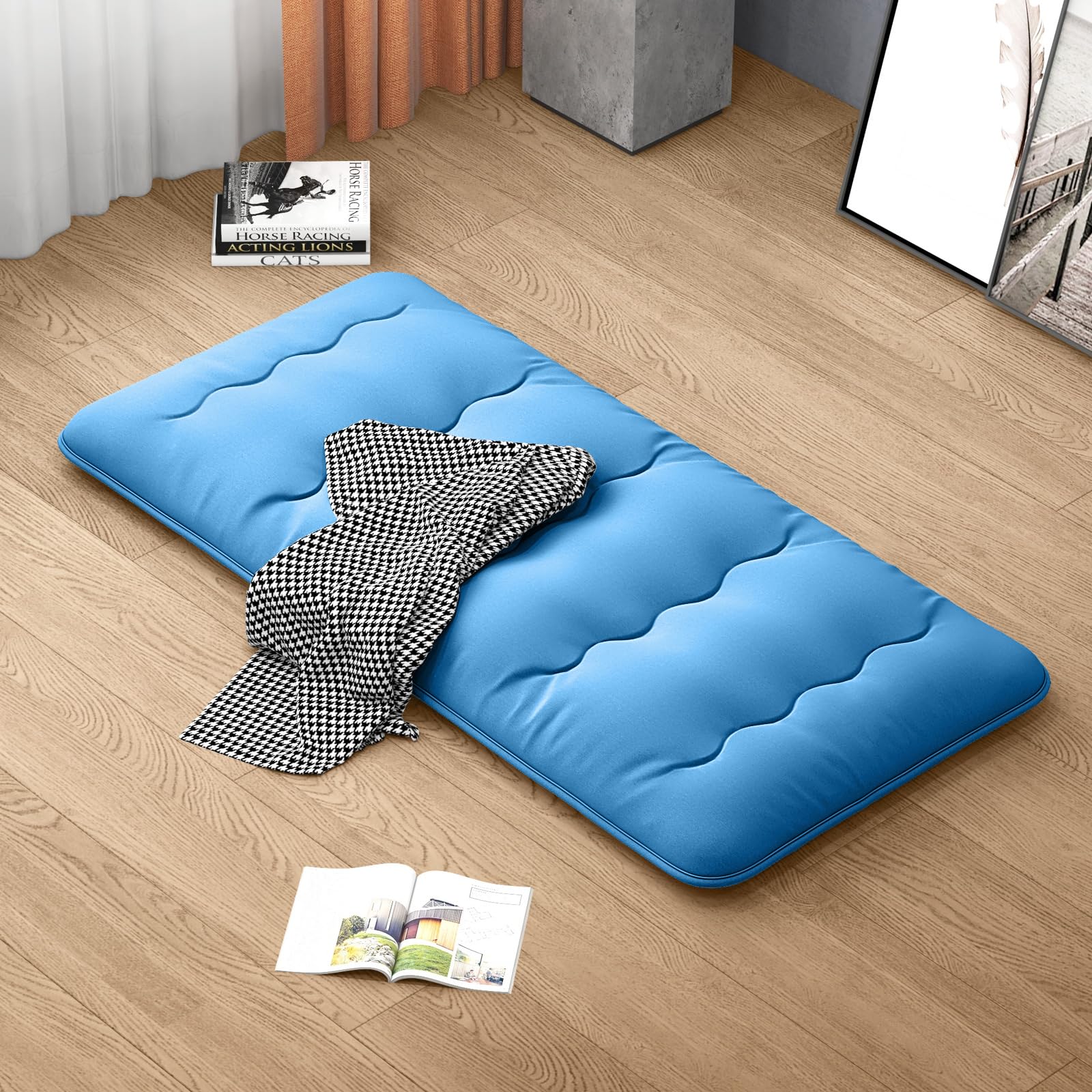 RELAX4LIFE Japanese Floor Mattress, 10cm Thick Folding Roll Up Futon Mattress Sleeping Pad with Washable Cover & Carry Bag, Tatami Mat Lounger Bed Mattress for Camping(Navy Blue, Small Double) — image 1