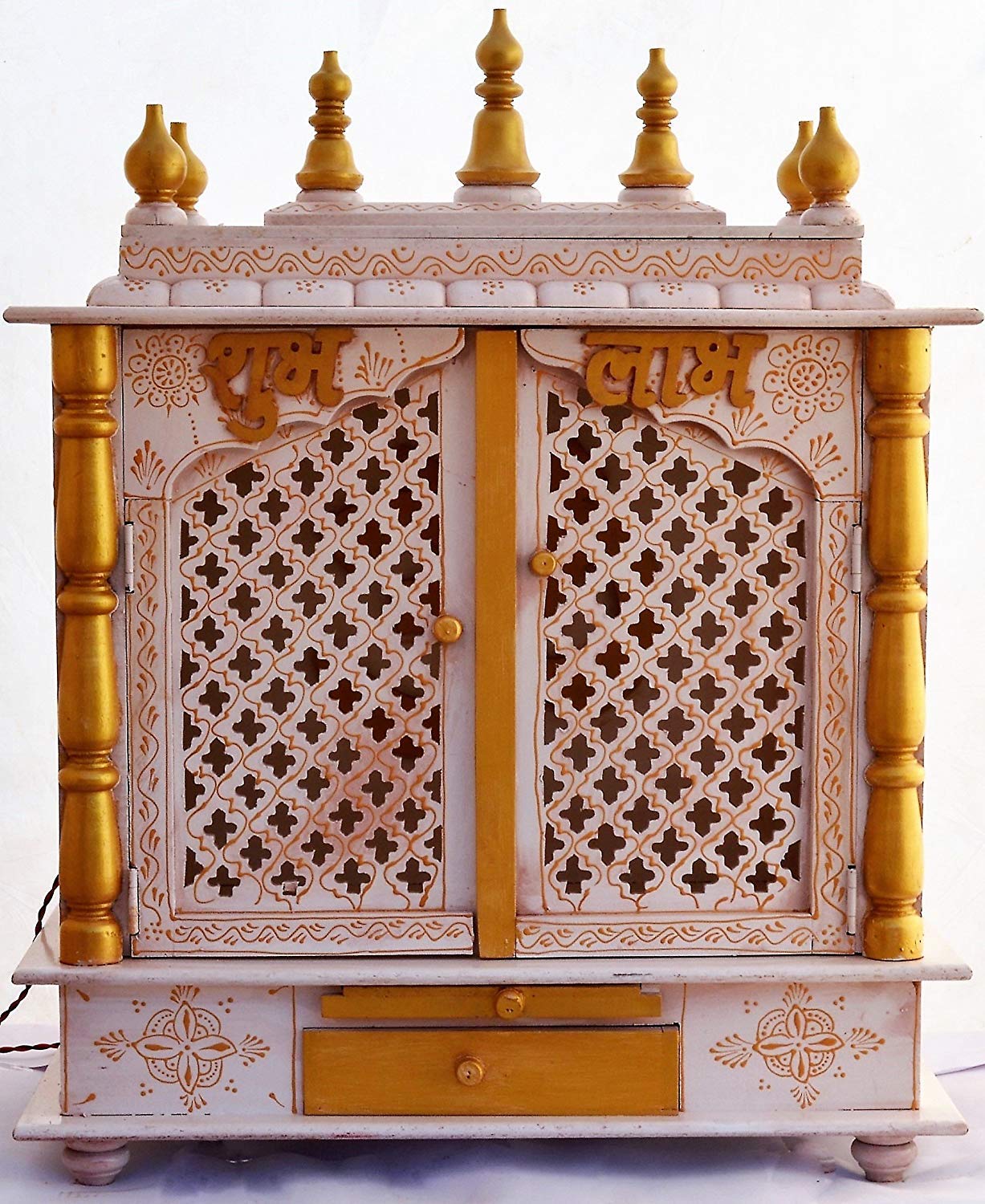 Jodhpur Handicrafts Home Temple/Wooden Temple/Pooja Mandir/Pooja Temple with LED Bulb Inside Pooja Articles GOD Frame, Pooja THALI