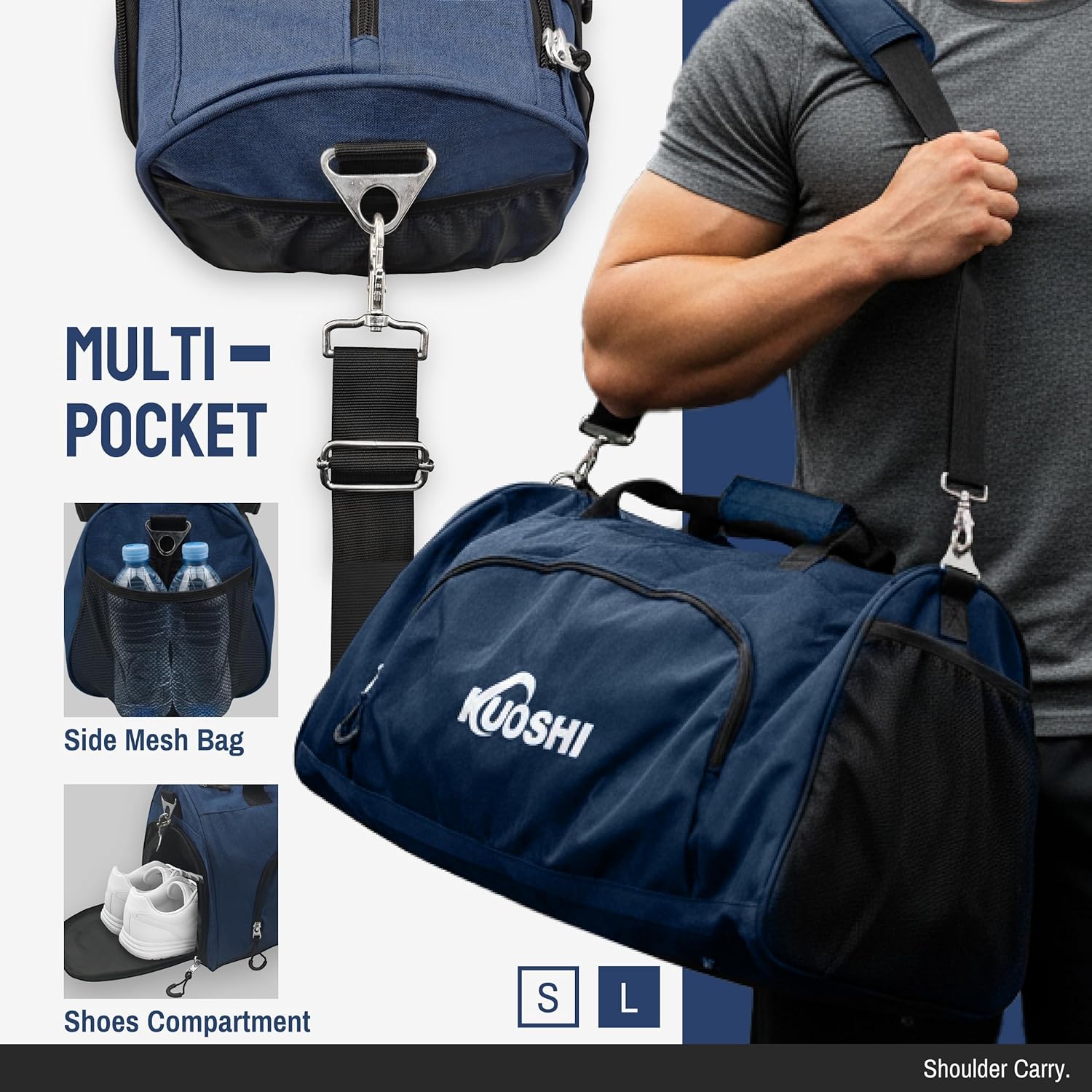 Gym Bag for Men & Women with Shoe Compartment & Wet Pocket, 31L Water Resistant Sports Duffle Bag with Quick-Access Pouch,Multi-Purpose Weekender Overnight Bag - Image 6