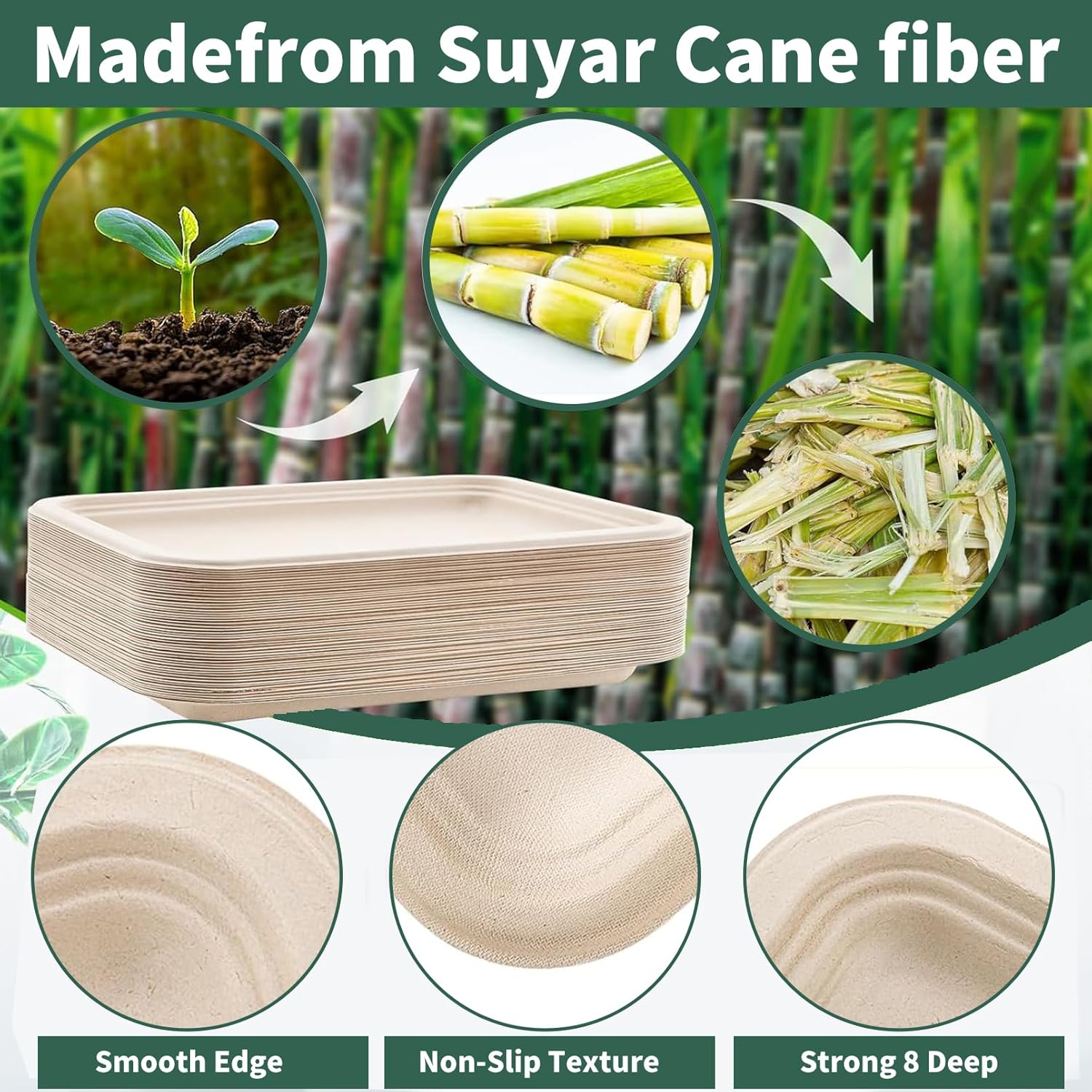 50 Pack Disposable Trays, 14 Inch Heavy Duty Disposable Food Trays, Extra Large Paper Plates, Compostable Food Serving Tray, Biodegradable Sugarcane Platters for Party BBQ Seafood Picnic
