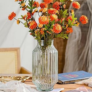 Flower Vase,Glass Vase,9.2 inch,Vintage Clear Ribbed Glass Vase for Home...