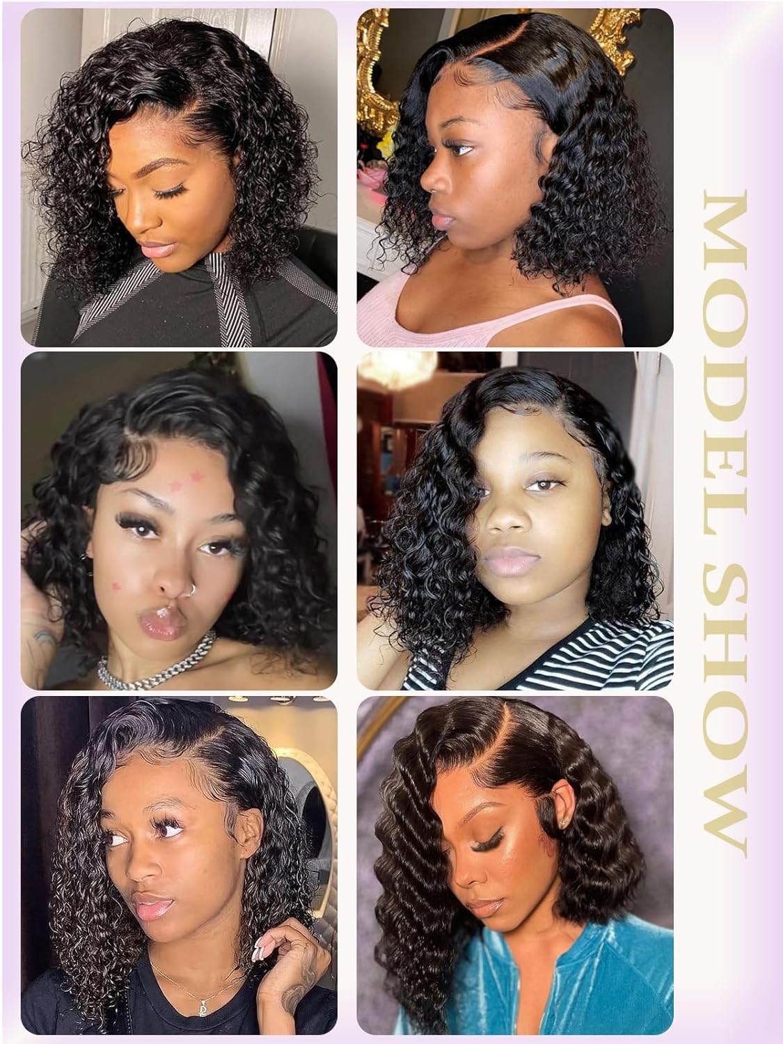12 Inch C-Part Curly Human Hair Wig Glueless Wear & Go Deep Wave Closure Wigs for Black Women Natural Color Soft Bob Wig Pre-Plucked Pre Cut, Beginner Friendly Daily Wigs
