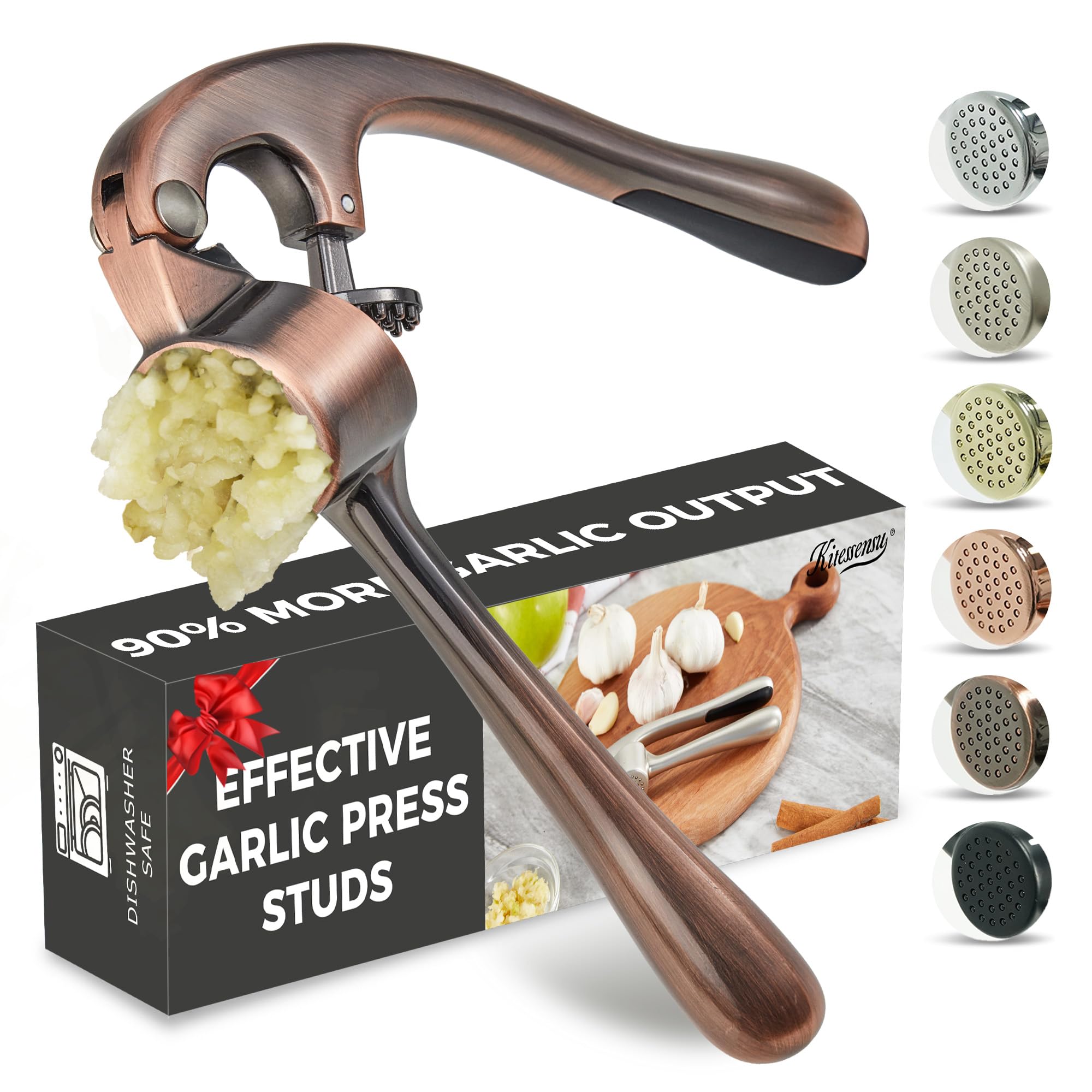 Premium Garlic Press, Professional Garlic Mincer, Easy to Squeeze and Clean, Rust Proof, Efficient Ginger Crusher - Antique Copper