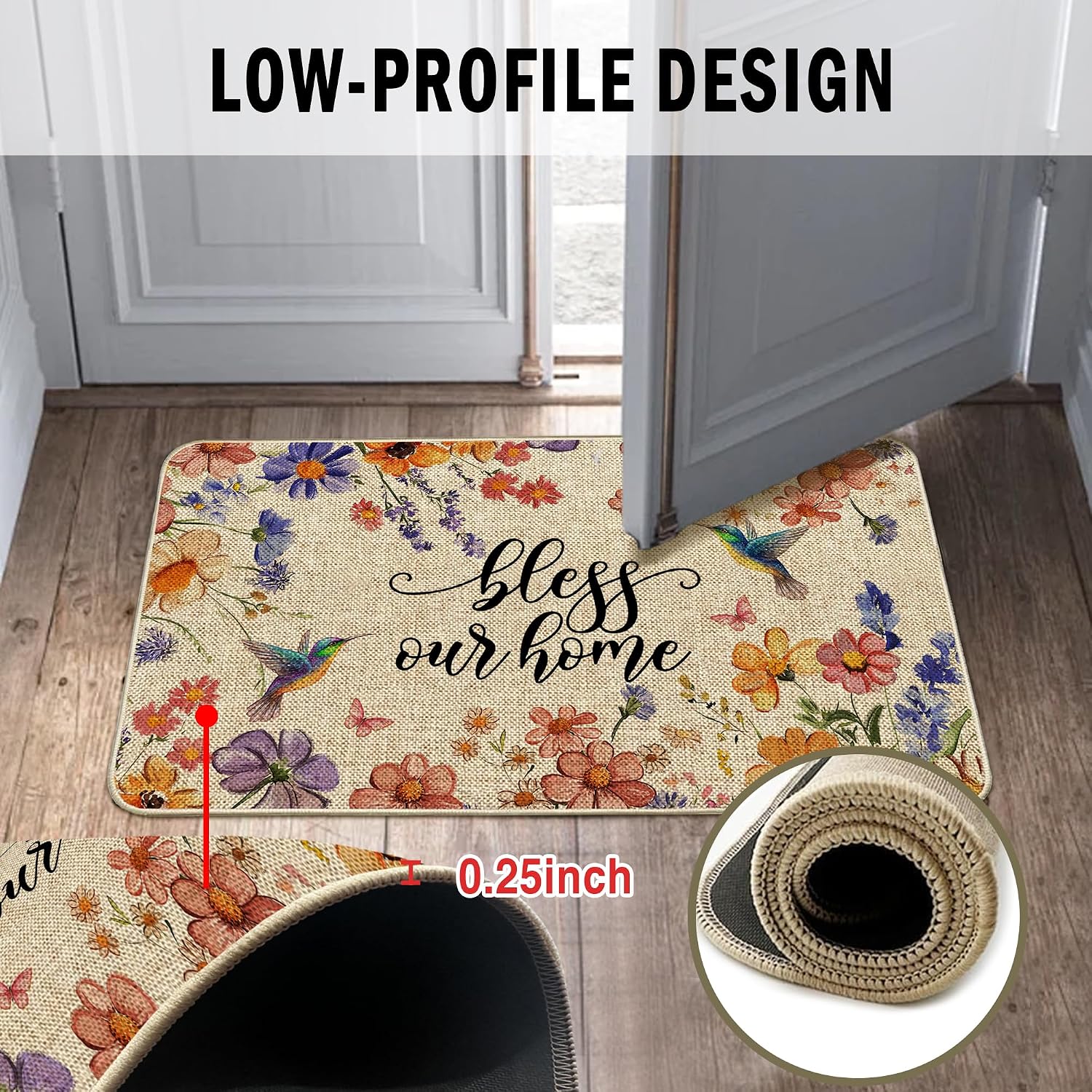 Flower Spring Kitchen Mats for Floor Set of 2, Wildflower Summer Floor Mats, Non Slip Rubber Backing Kitchen Floor Mat and Rug Set for Kitchen Sink, Office, Laundry