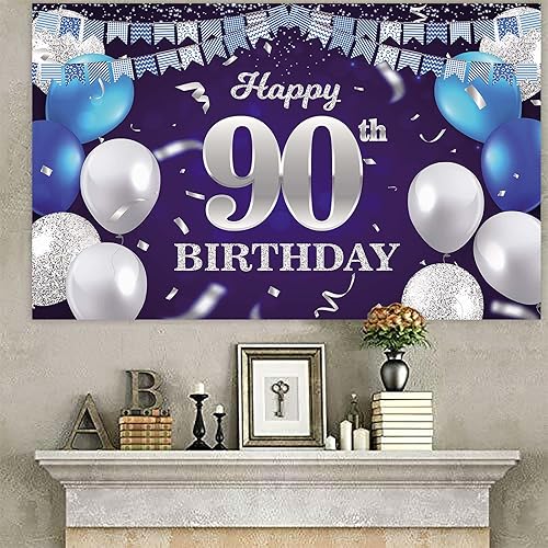 Vista 48 de Cartel de feliz cumpleaños número 31, globos azul marino, bandera de confeti a rayas, puntos de luz, saludos a 31 años, decoración temática