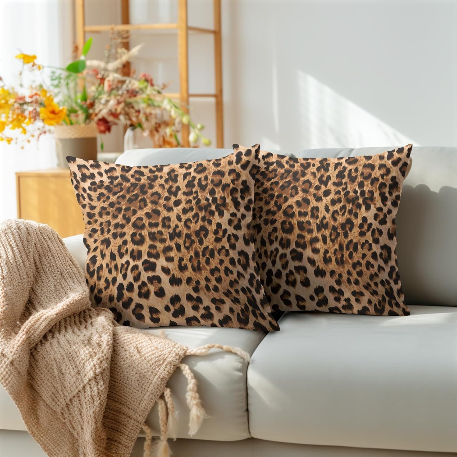 Leopard Print Pillow Covers 18x18 Set of 2 Cheetah Print Pattern Design Modern Decorative Throw Pillows Animal Print Outdoor Farmhouse Cushion Case Decor for Home Sofa Couch Bed - Image 2