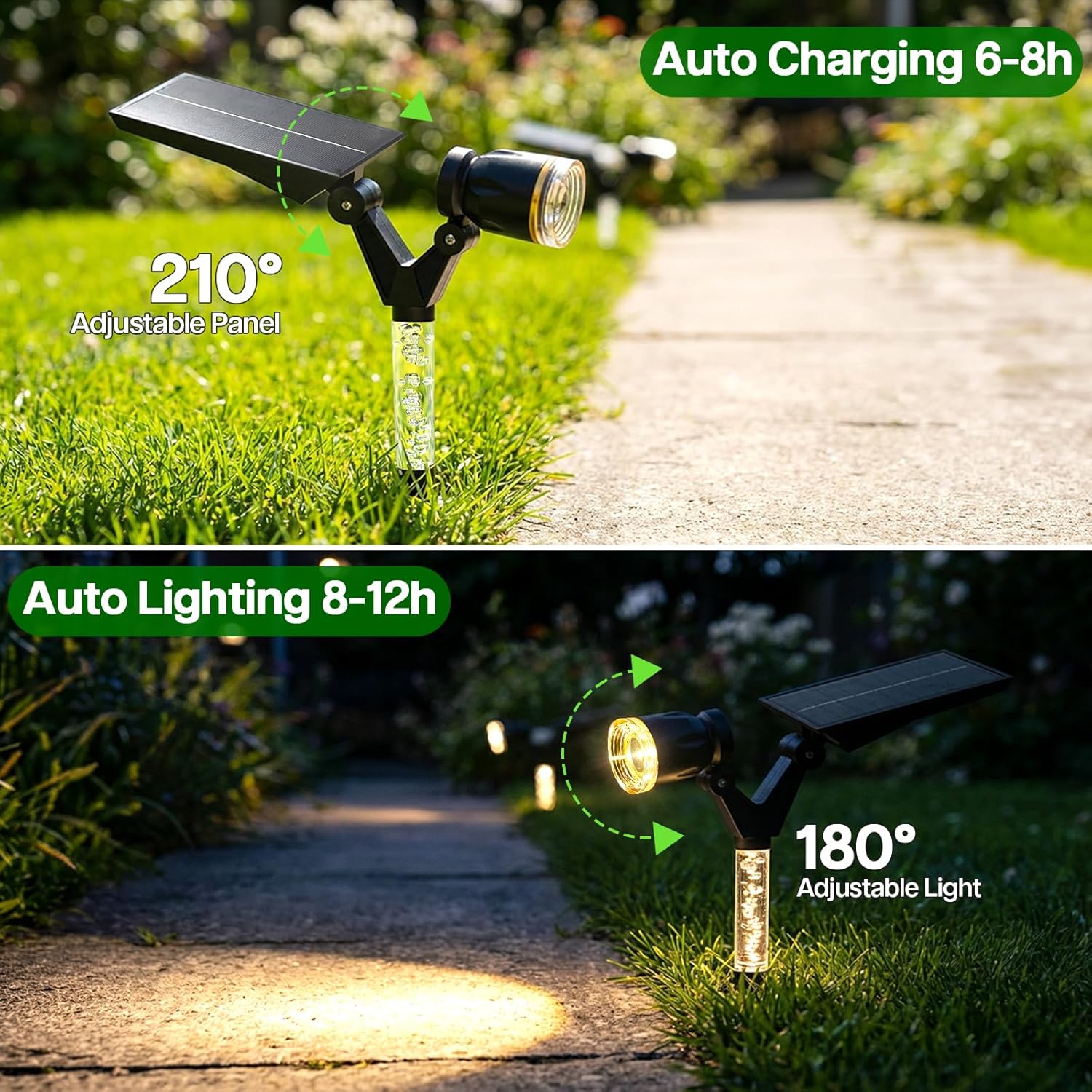 Solar Lights Outdoor Waterproof Spot Lights, 2 Pack Solar Powered Garden Spotlights for Outside Yard Pathway House Landscape Lighting, Auto On/Off, 3000K Warm White