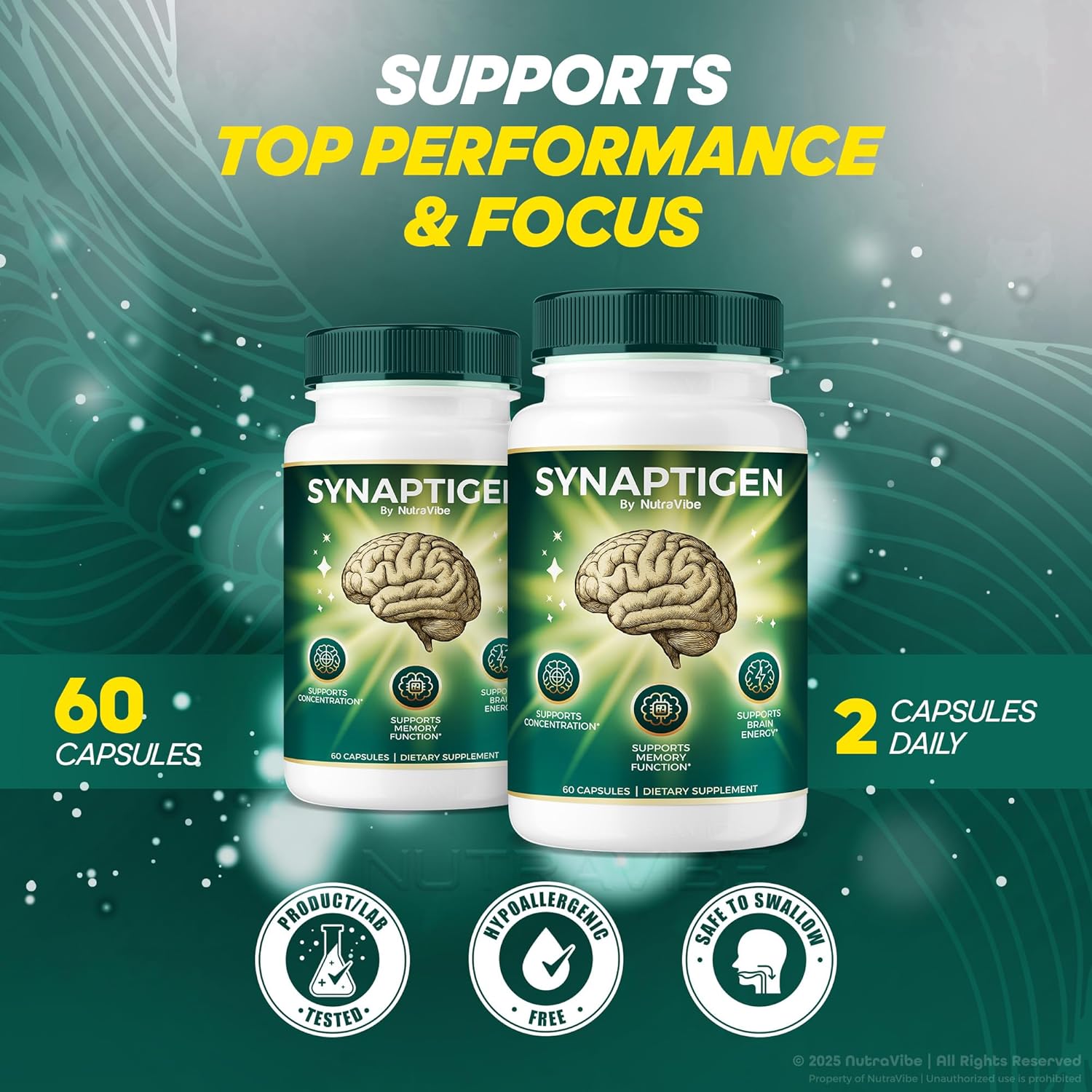 Synaptigen Capsules – Daily Support for Focus, Clarity, Recall & Sharpness | Natural Blend in Gentle, Easy-to-Take Synaptigen Pills for Everyday Concentration & Clear Thinking (60 Capsules) - Image 3
