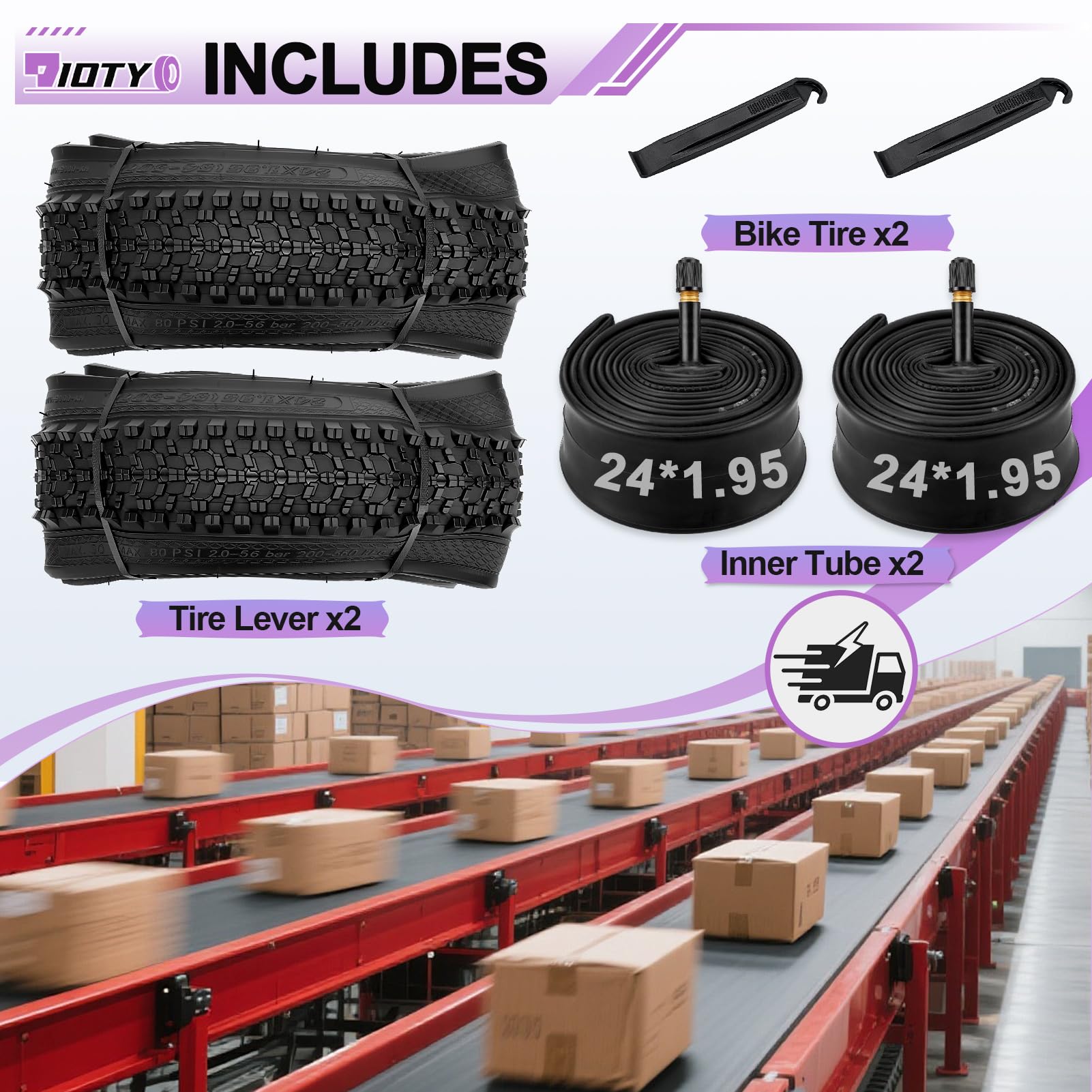 Mountainbike-Reifen-Set, 61 cm (24 Zoll), 24 x 1,95, 54–507, klappbar, Ersatzreifen für Mountainbikes, Geländefahrräder und Fahrradschläuche, Schrader-Ventil, kompatibel mit Reifenhebern