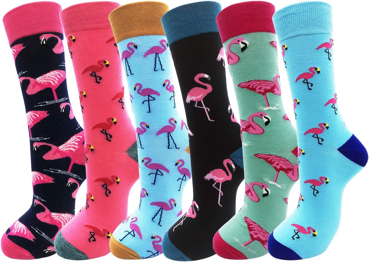 Moyel 6 Pairs Flamingo Socks Flamingo Gifts For Women Fun Funny Socks Novelty Cool Crazy Funky Dress Socks