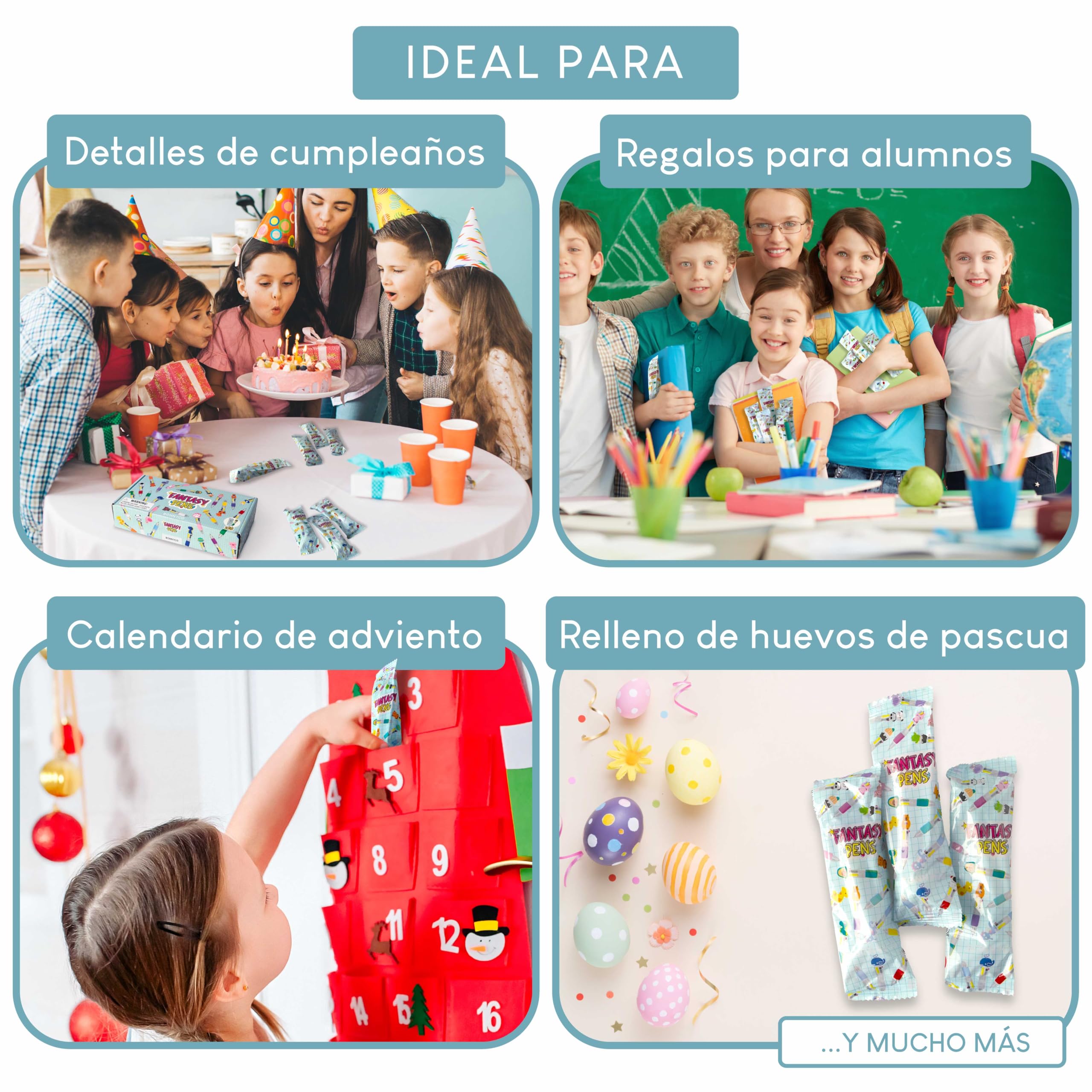 BONNYCO Boligrafo Multicolor 4 Colores con Figuras Divertidas, Pack 30 Regalos Cumpleaños Niños Colegio