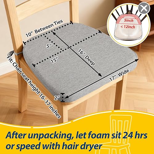 Miniatura 281 de AAAAAcessories Cojines en forma de D, espuma de 2 pulgadas de grosor, con lazos y funda extraíble lavable a máquina, 17 x 16 pulgadas, juego de 4