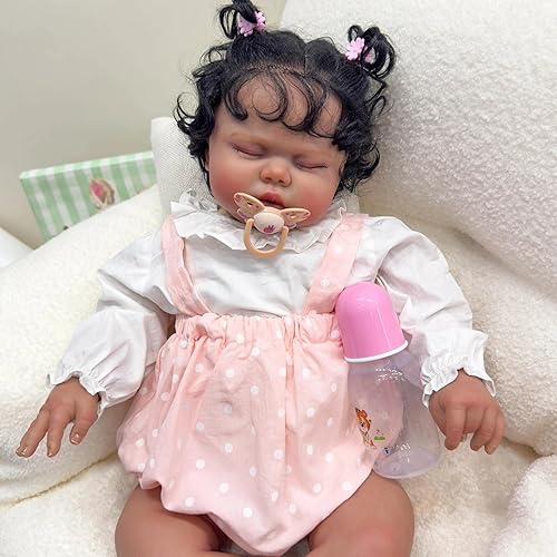 Miniatura 5 de Angelbaby Muñecas de Bebé Reborn de Niña Negra de la Vida Real de 24 Pulgadas, Muñeca de Niña Pequeña Reborn Afroamericana Grande de Silicona Suave