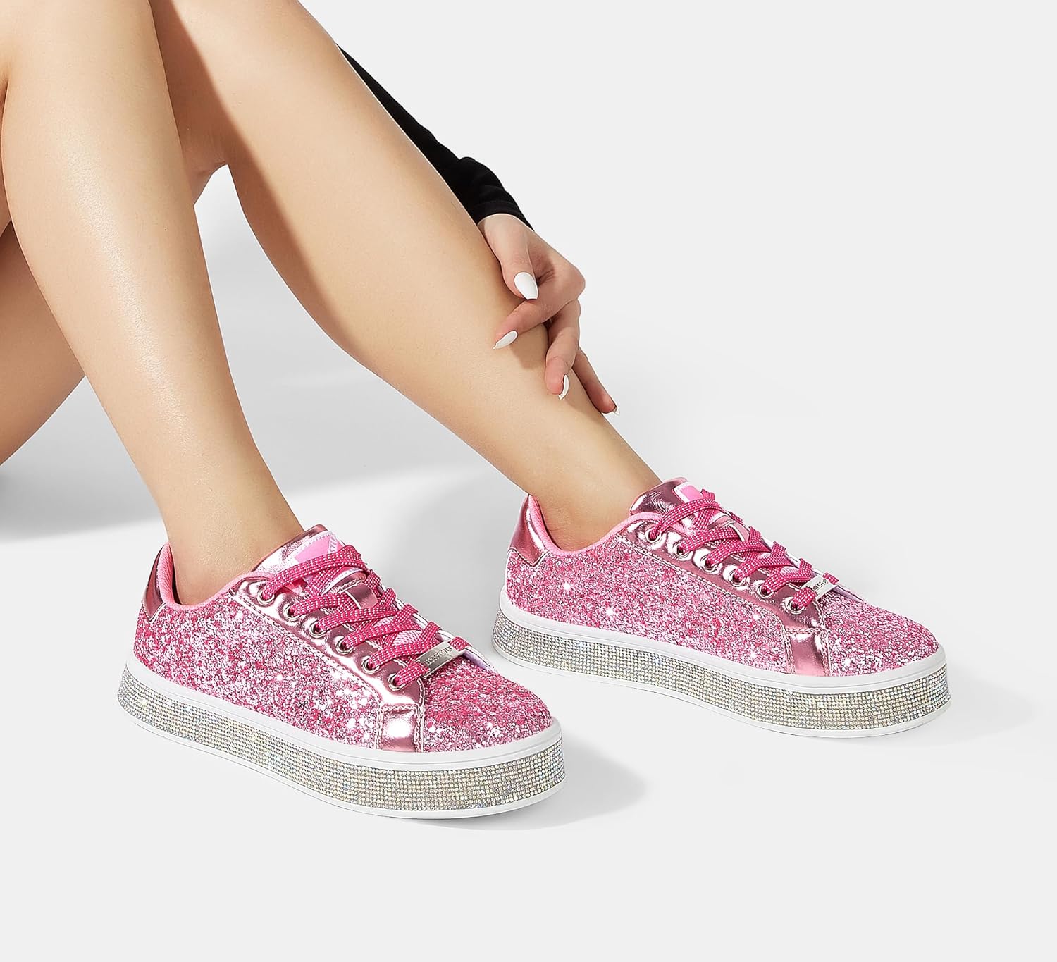 LUCKY STEP Women's Platform Glitter Sneakers | Sparkly Bling Shiny Dressy Bedazzled Wedding Bridal Fashion Walking Shoes - Image 9