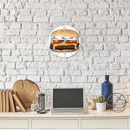 Miniatura 3 de Reloj de pared para hamburguesa, divertido, aperitivos, madera, redondo, de 10 pulgadas, rústico, elegante, silencioso, sin tictac, funciona con