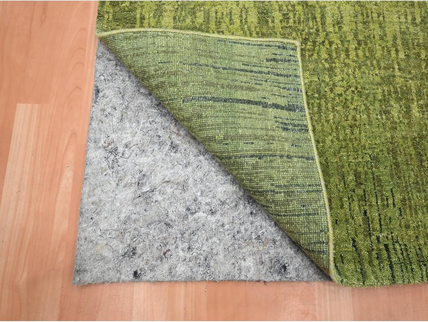 Hand Knotted Wool Runner Rug, Pickle Green, 2'7"x6'1", Vertical Ombre Design, Densely Woven Oriental Style