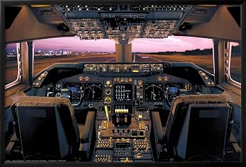 AllPosters Wall Poster Boeing 747-400 Flight Deck on Black Frame, 36x24