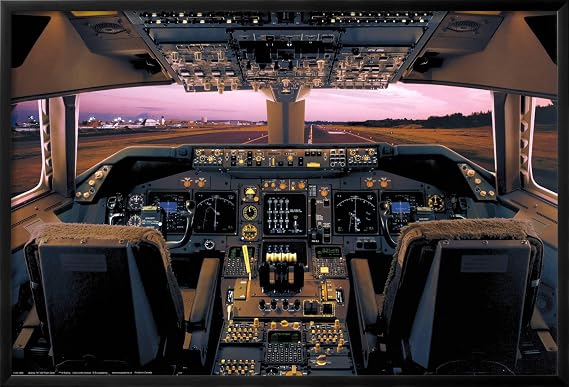 AllPosters Wall Poster Boeing 747-400 Flight Deck on Black Frame, 36x24