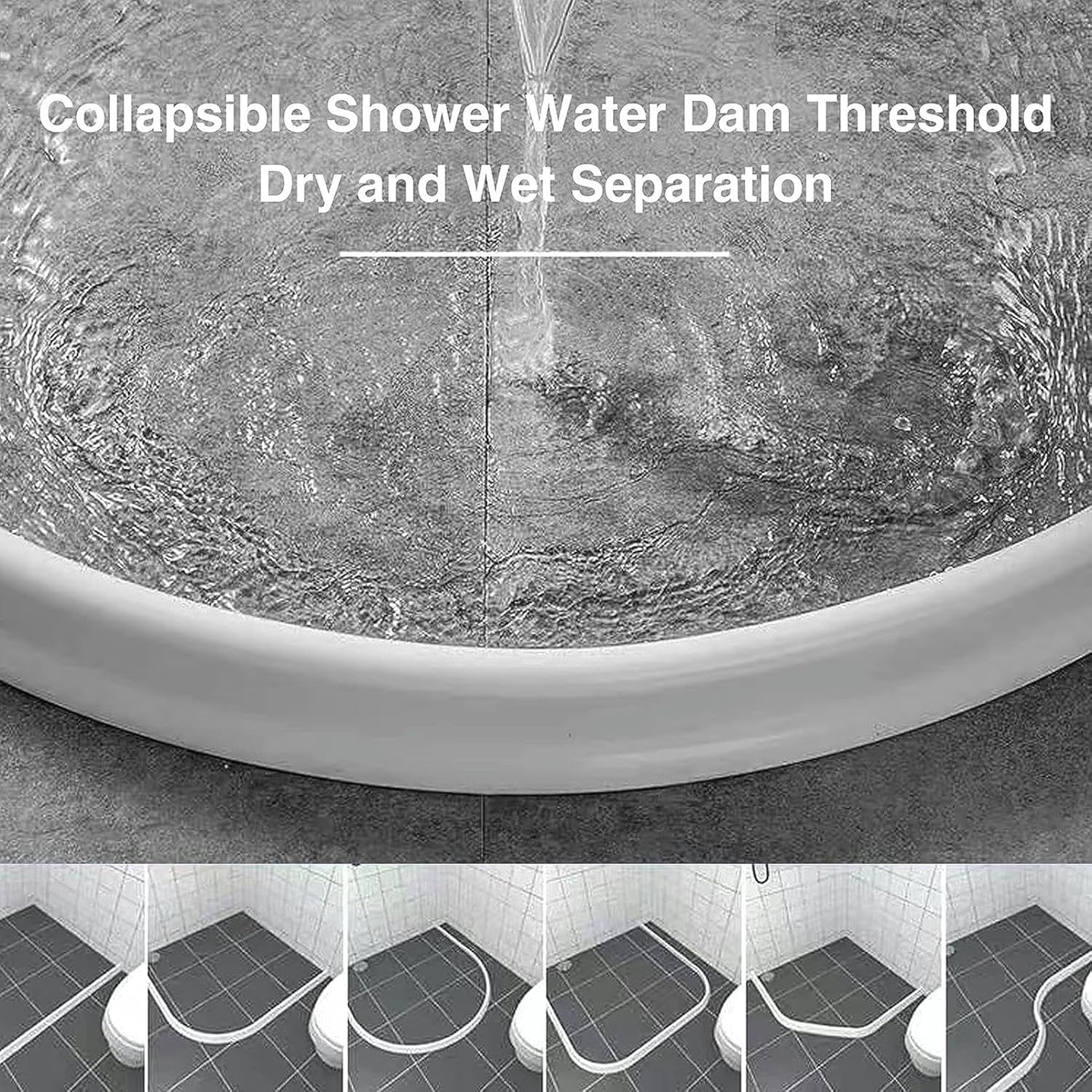 FLTRGO Collapsible Threshold Water Dam,Shower Water Guard Threshold Seal Strip, Silicone Shower Barrier Water Stopper Retention System,Wet Room Bathroom Floor Dry and Wet Separation