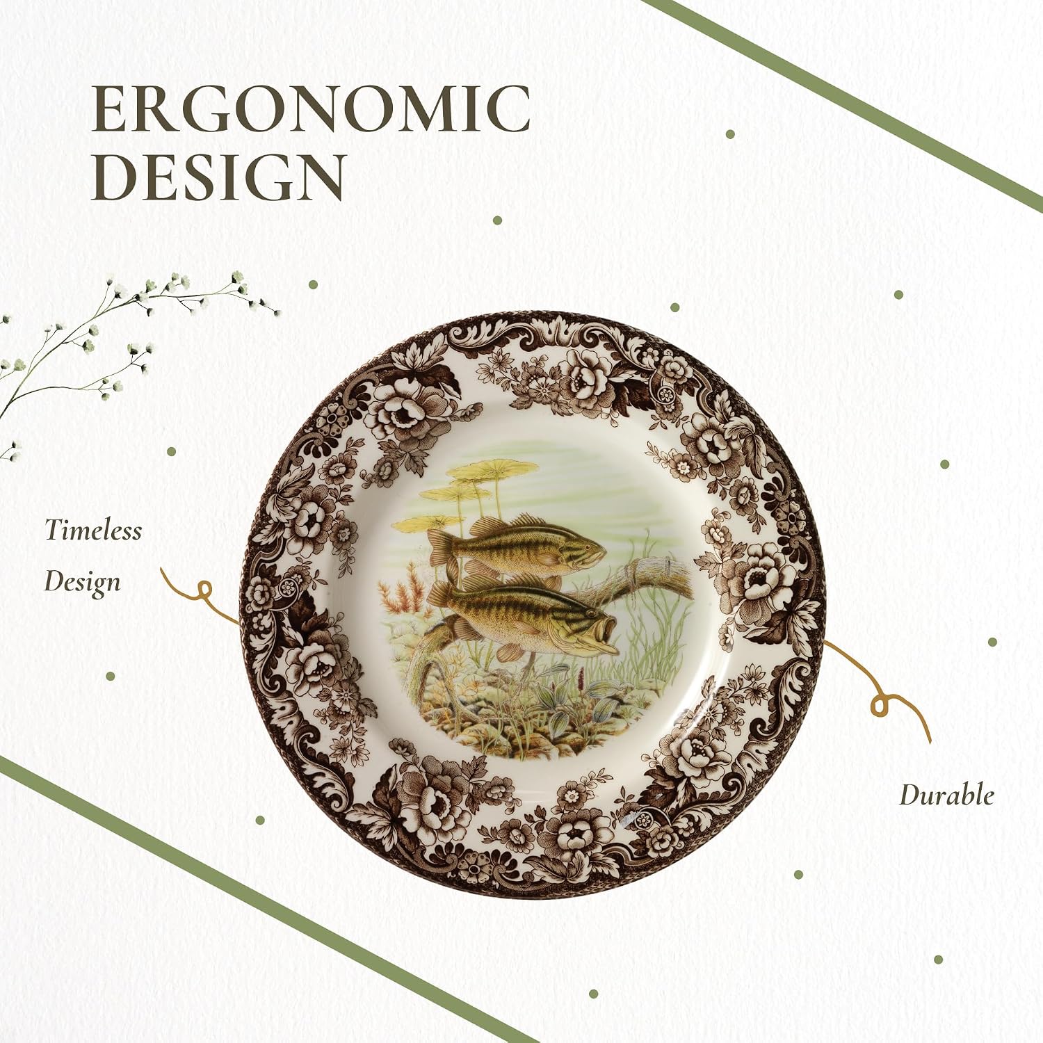 Spode – Woodland – Dinner Plate – Walleye - Brown/White