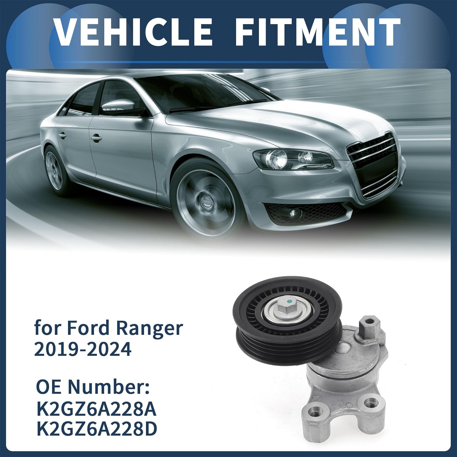 Belt Tensioner Drive Belt Tensioner Pulley Assembly for Ford Bronco 2021-2024 2.3L L4 Gas No.K2GZ6A228A Metal 1 Pc