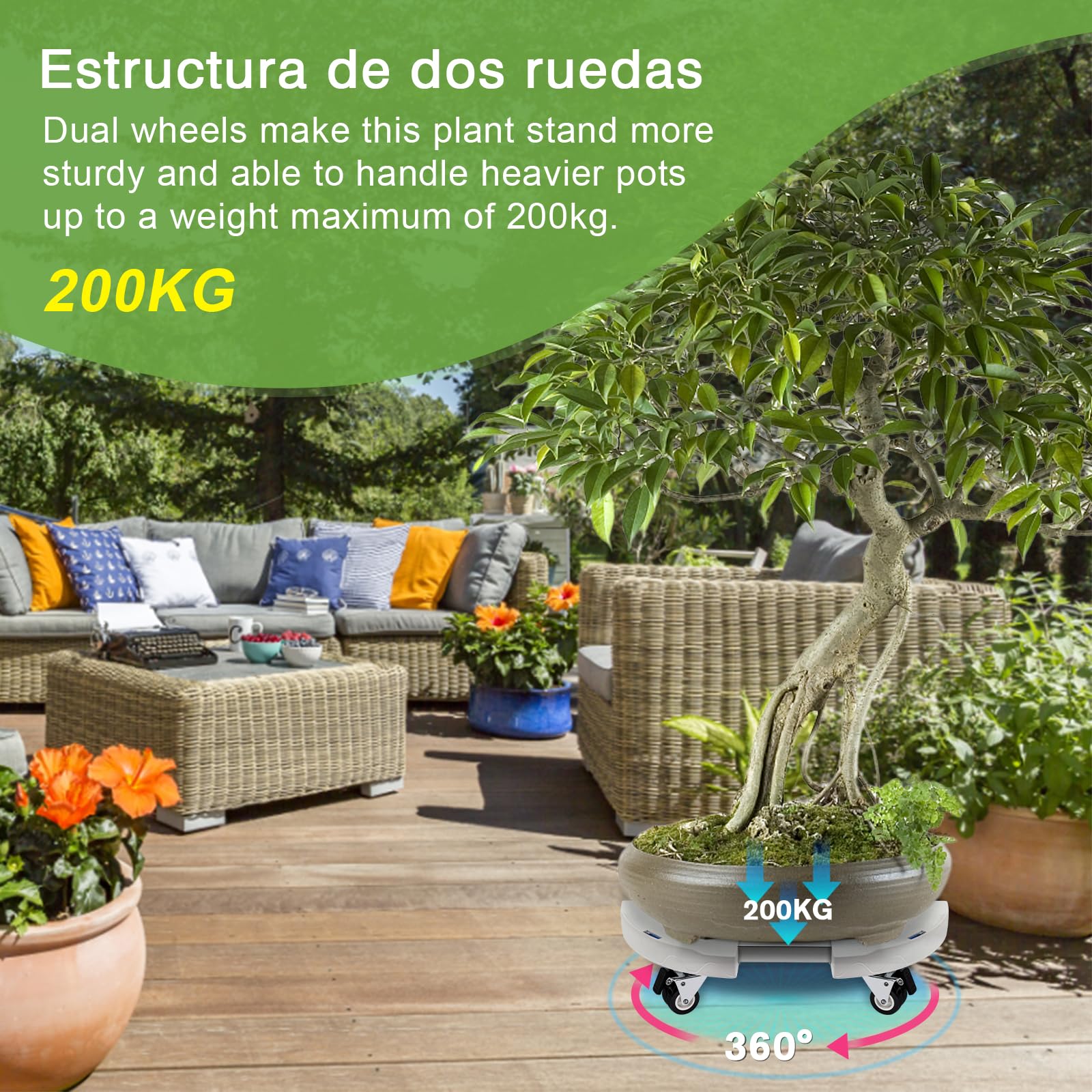 DEWEL Plataforma con Ruedas Ajustable 38.3-51.5cm Base para Planta con Ruedas Soporte para Plantas Exterior Capacidad de 200 KG Adecuado para Macetas Jardín Interior Exterior (Blanco) | Soporte para Plantas Exterior Capacidad de 200 KG Adecuado para Macet