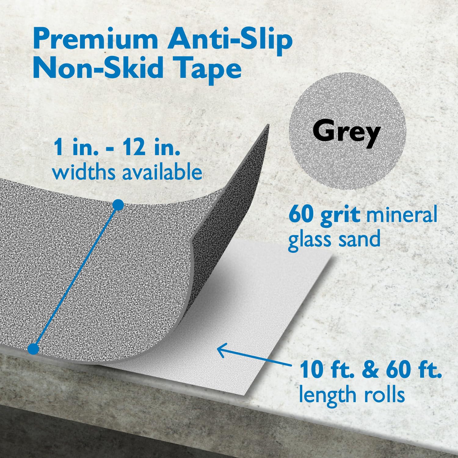 FindTape AST-35 Cinta antideslizante premium [colores, grano 60]: 12 in. x 60 ft. (Gris)