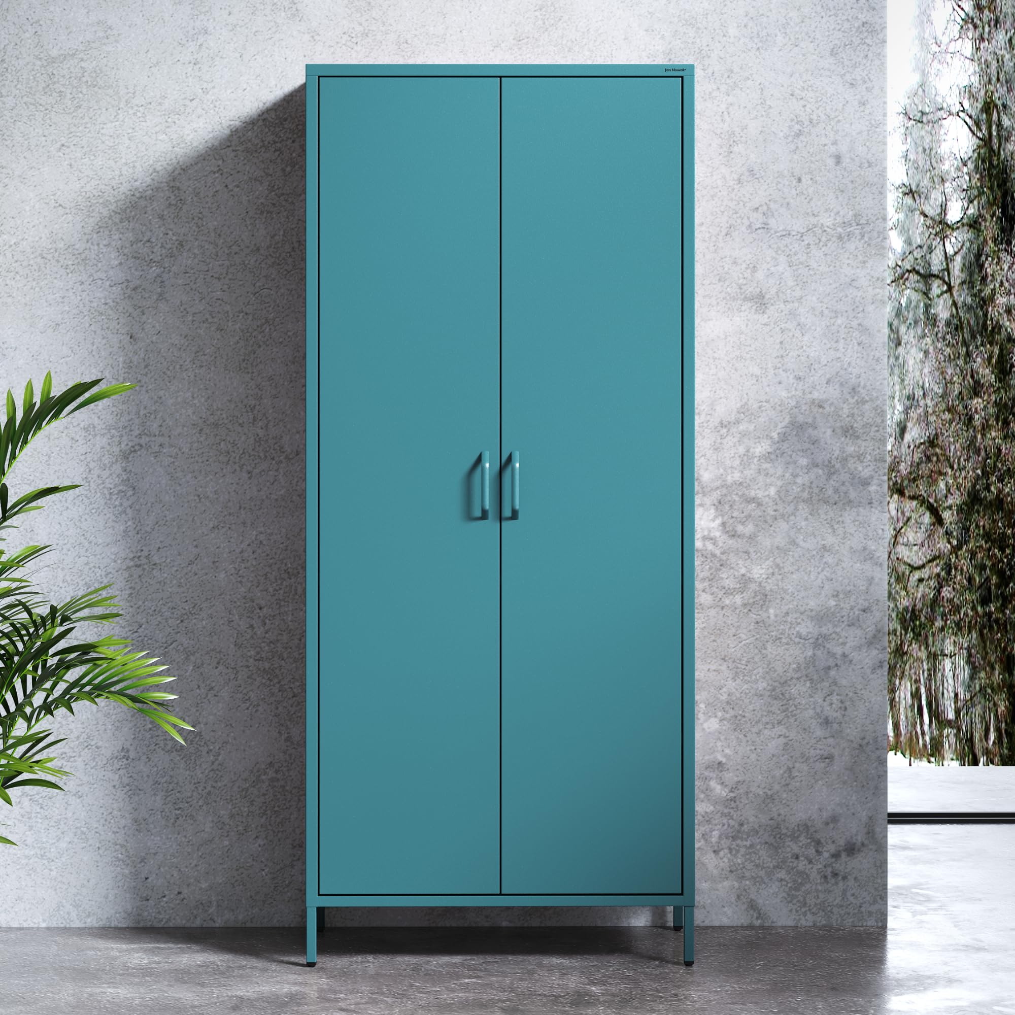 Jan Nowak Kleiderschrank 2 Türig, Metallschrank Glitzernd - Flavio | Ablagen, Kleiderstange, Magnetverschluss | Geräumiger Garderobenschrank Schlafzimmer, Kinderzimmer | 80 x 185 x 45 cm | Marine