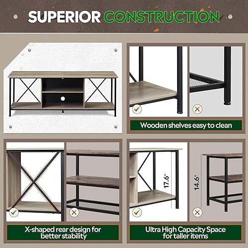 Miniatura 5 de WLIVE TV Stand up to 65 Inch TV, 55" Entertainment Center, Industrial TV Console with Open Storage Shelf for Living Room and Bedroom, Gerige Gris